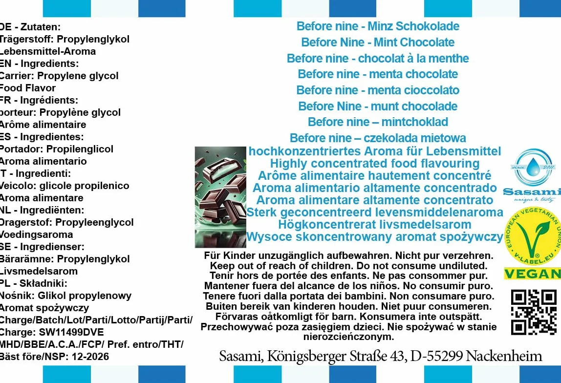 Before nine - menta chocolate aroma concentrado - Vegano - Sasami - 10ml