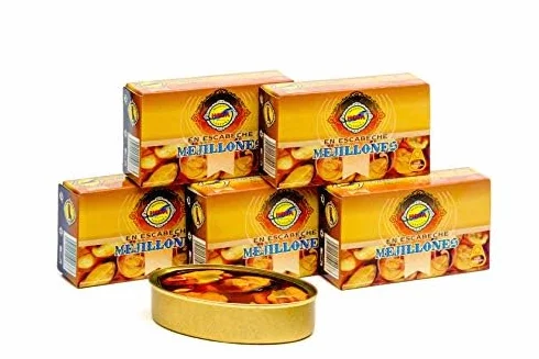 Hoya Santoña Mejillones en Escabeche - Pack 5 latas de 112g/8-12 piezas (560g/40-60 piezas). Conserva Gourmet de mejillones en escabeche medianos de Galicia.