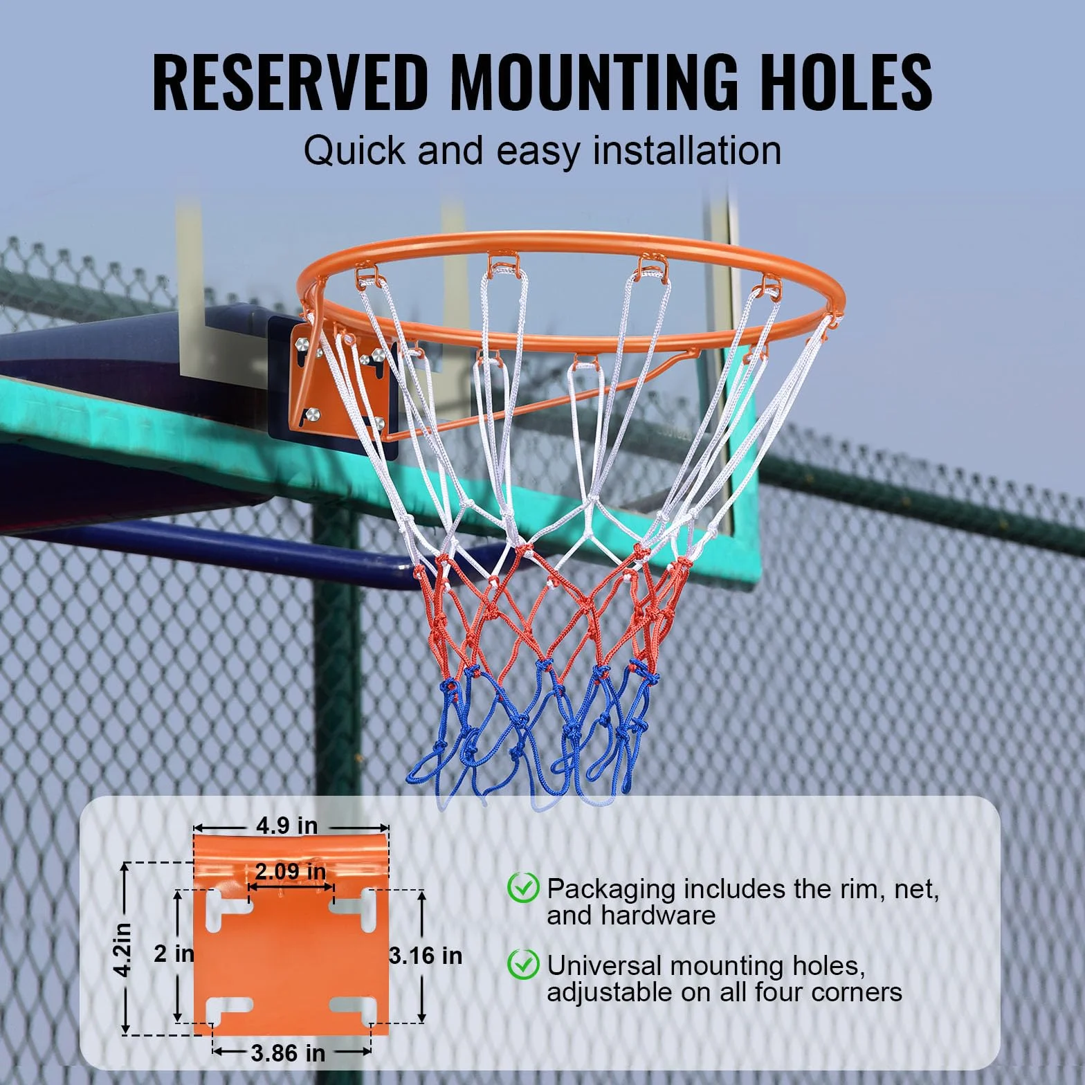 VEVOR Aro de baloncesto montado en pared Q235 18 pulgadas flexible borde red estándar interior exterior