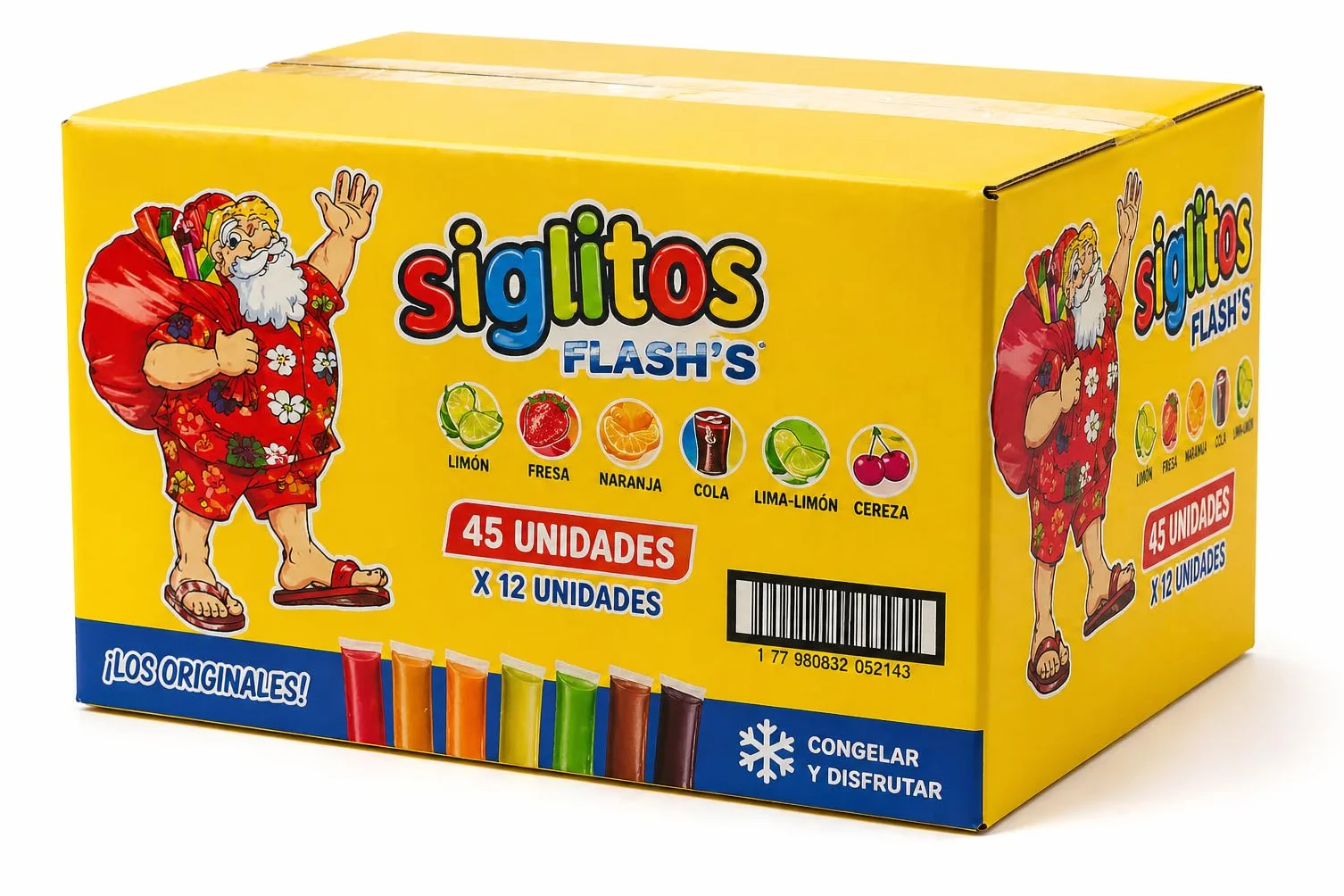 Siglitos Flash's Ice Pops 45 Pack 540 Units Sabores Surtidos Frutales Cola Hielitos Congelables