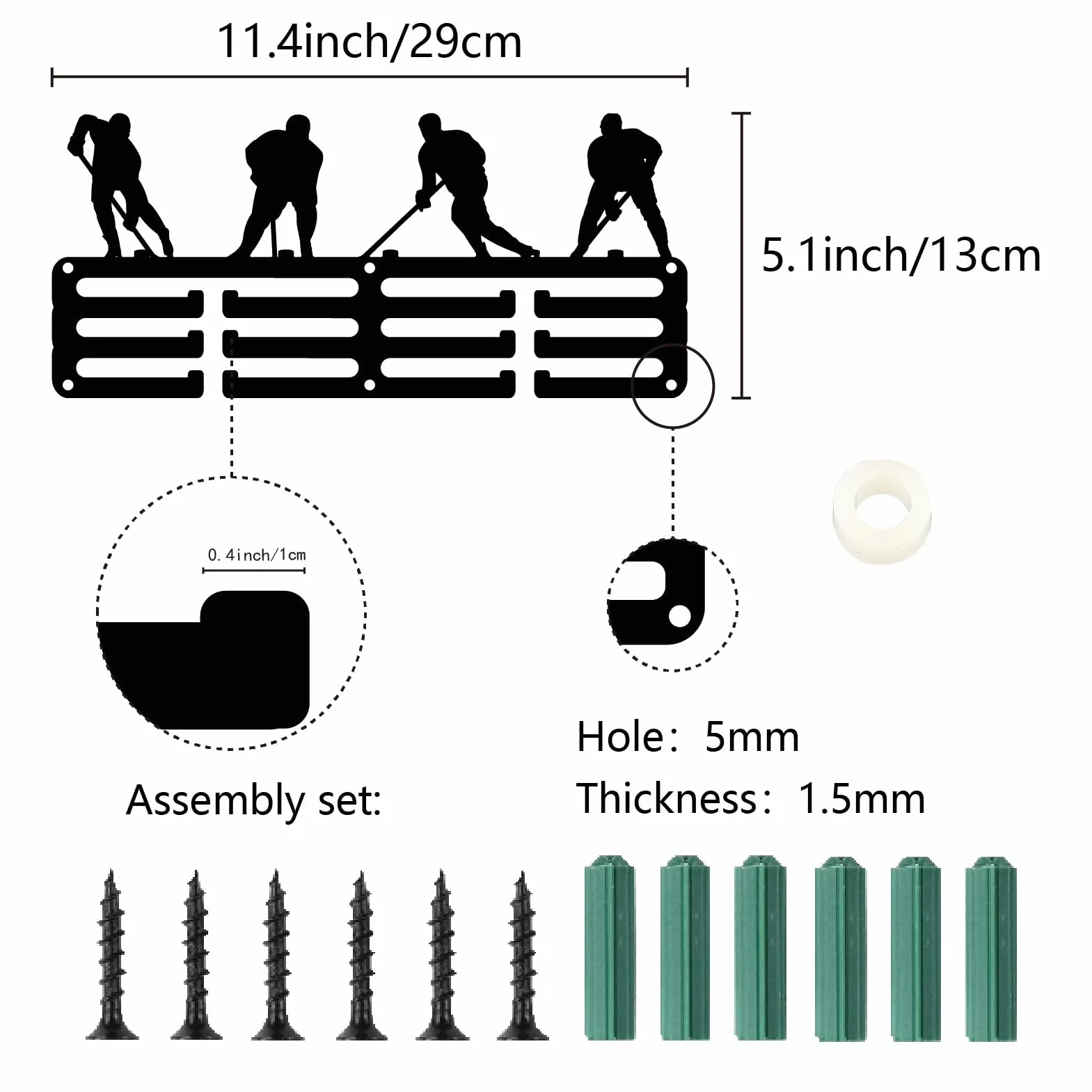 CREATCABIN Soporte Medallas Hockey Hielo Expositor Pared Metal Negro 29x13cm