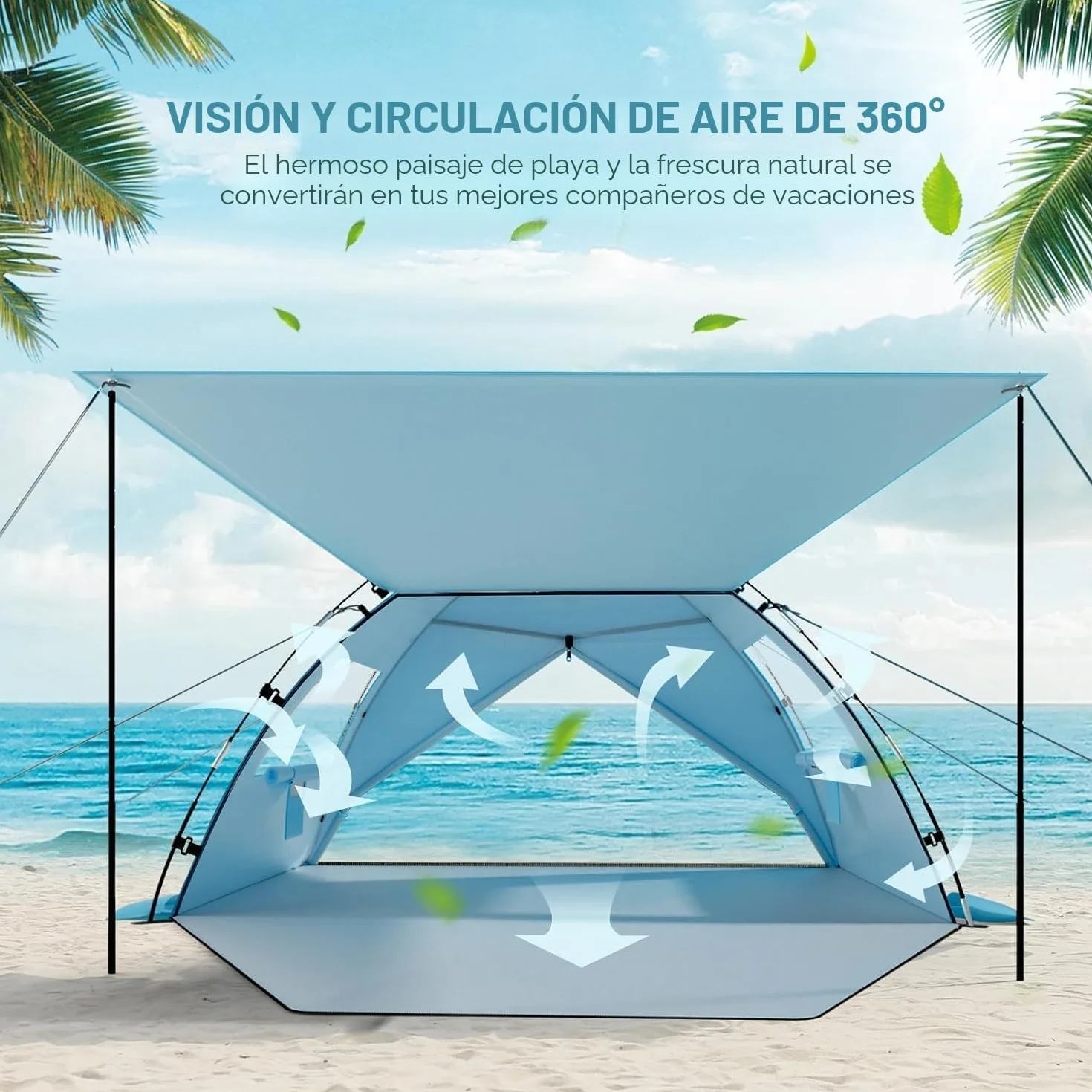 Elegear Tienda de Playa 6-8 Personas Protección UV UPF 50+ Portátil 260x165x150cm Azul