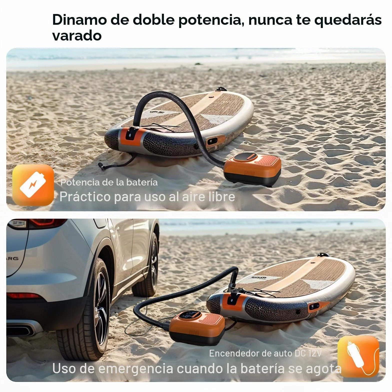 Bomba Eléctrica 20 PSI Recargable 12V con Parada Automática para Sup, Paddle, Kayak
