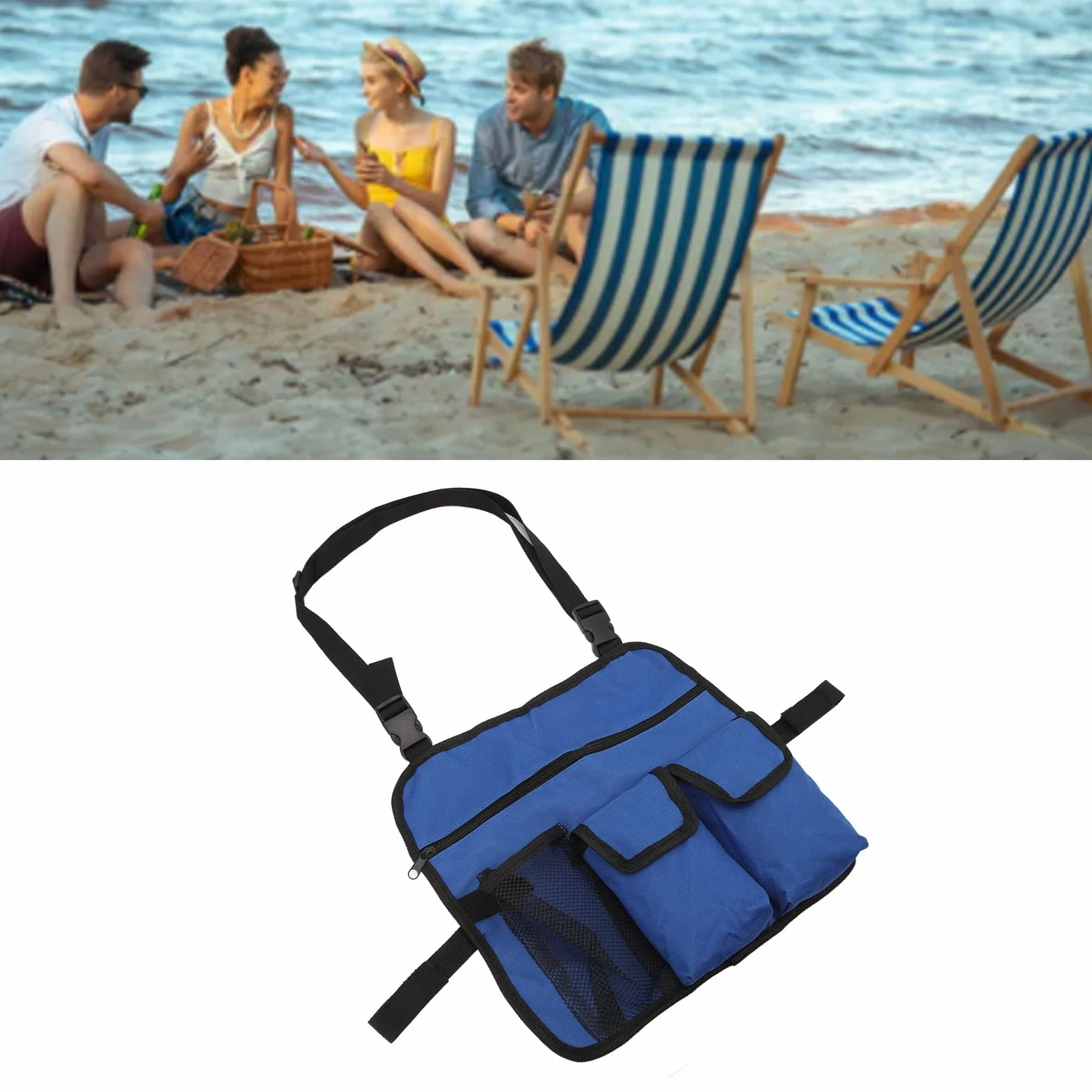 Bolsa colgante para silla de camping, tela Oxford 600D, organizador multifuncional, azul