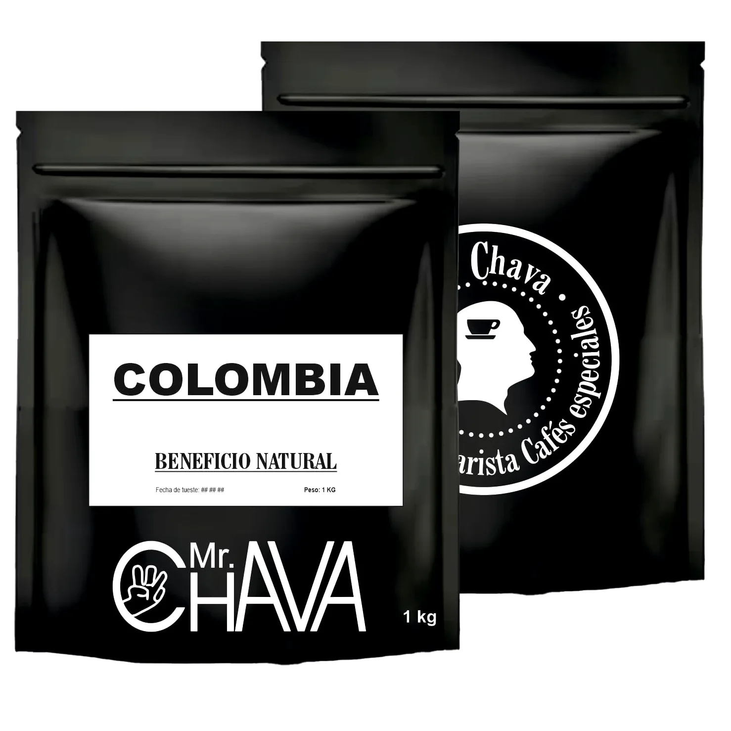 Mr. Chava Café en Grano Natural 1kg – Selección Brasil, Colombia, Costa Rica y Etiopía – Especialidad Tueste Artesanal para Amantes del Café y Baristas (1 Kg, Colombia)