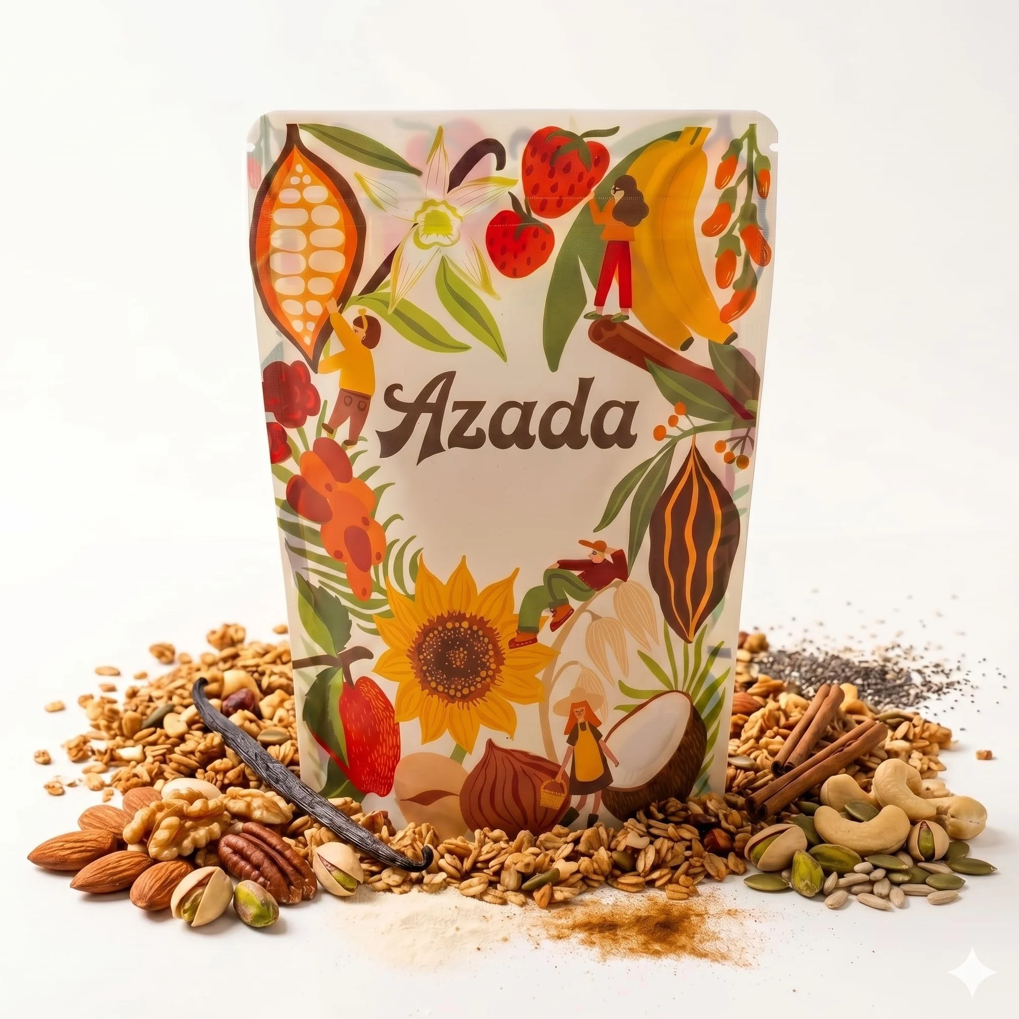 AZADA Granola Proteica con Frutos Secos Sin Azúcar, Alta en Fibra y Proteína, Sin Gluten - 350g