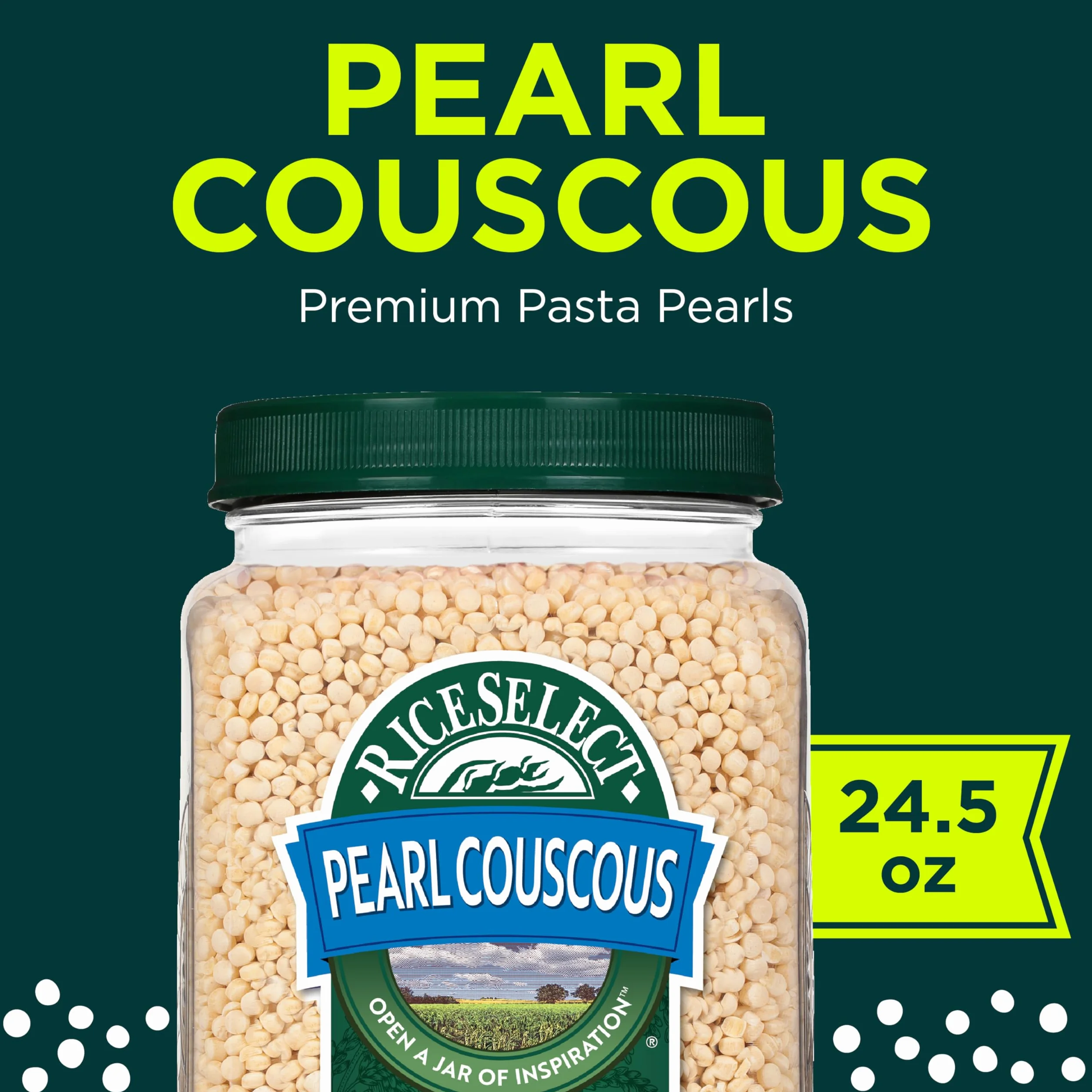 Pearl Couscous, Israeli-Style Non-GMO and Vegan Couscous Pasta, 24.5 Ounce Jar