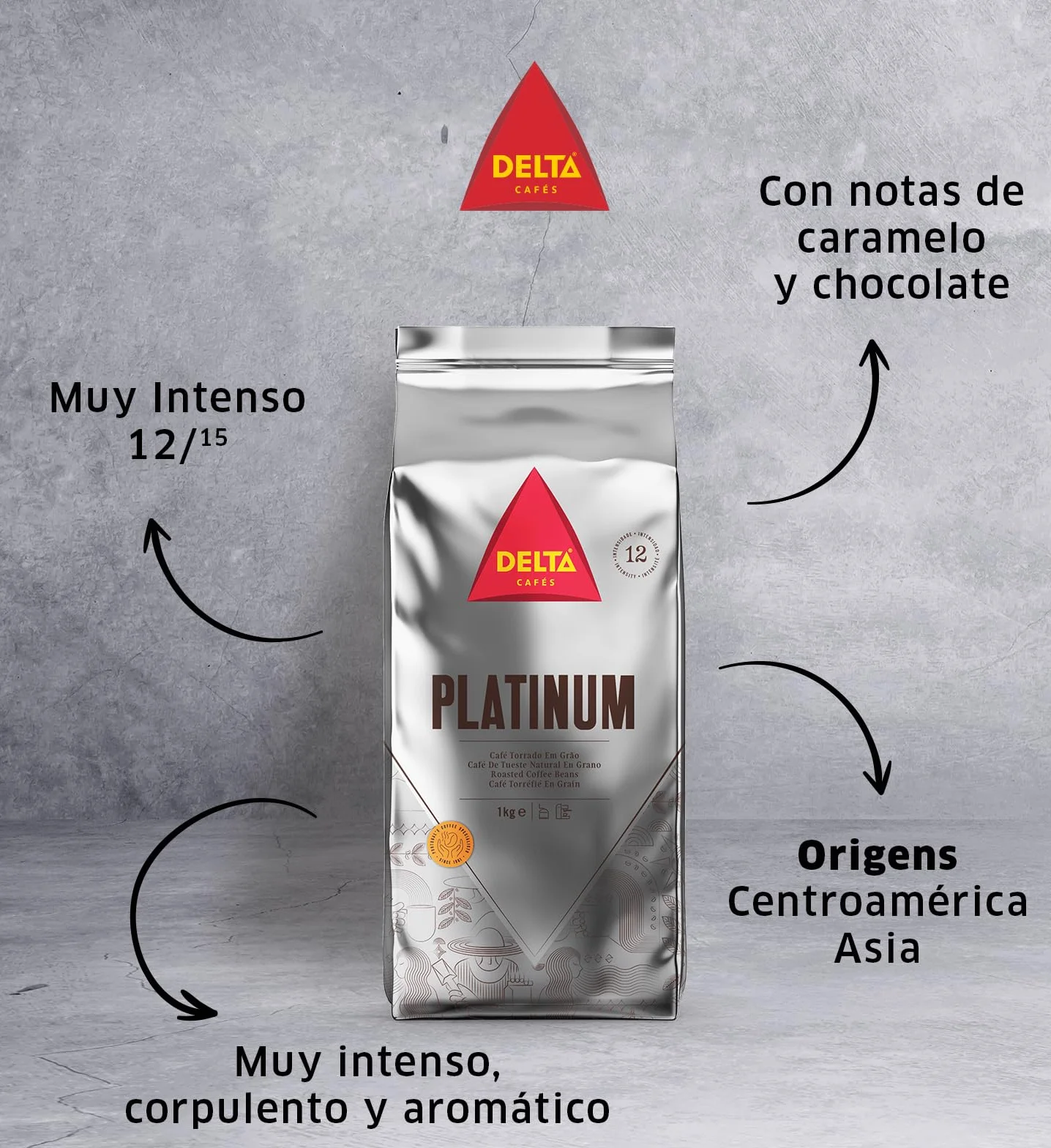 Delta Cafés Café en Grano Platinum 2x1 kg Intensidad 12 Mezcla Arábica Robusta Tueste Natural