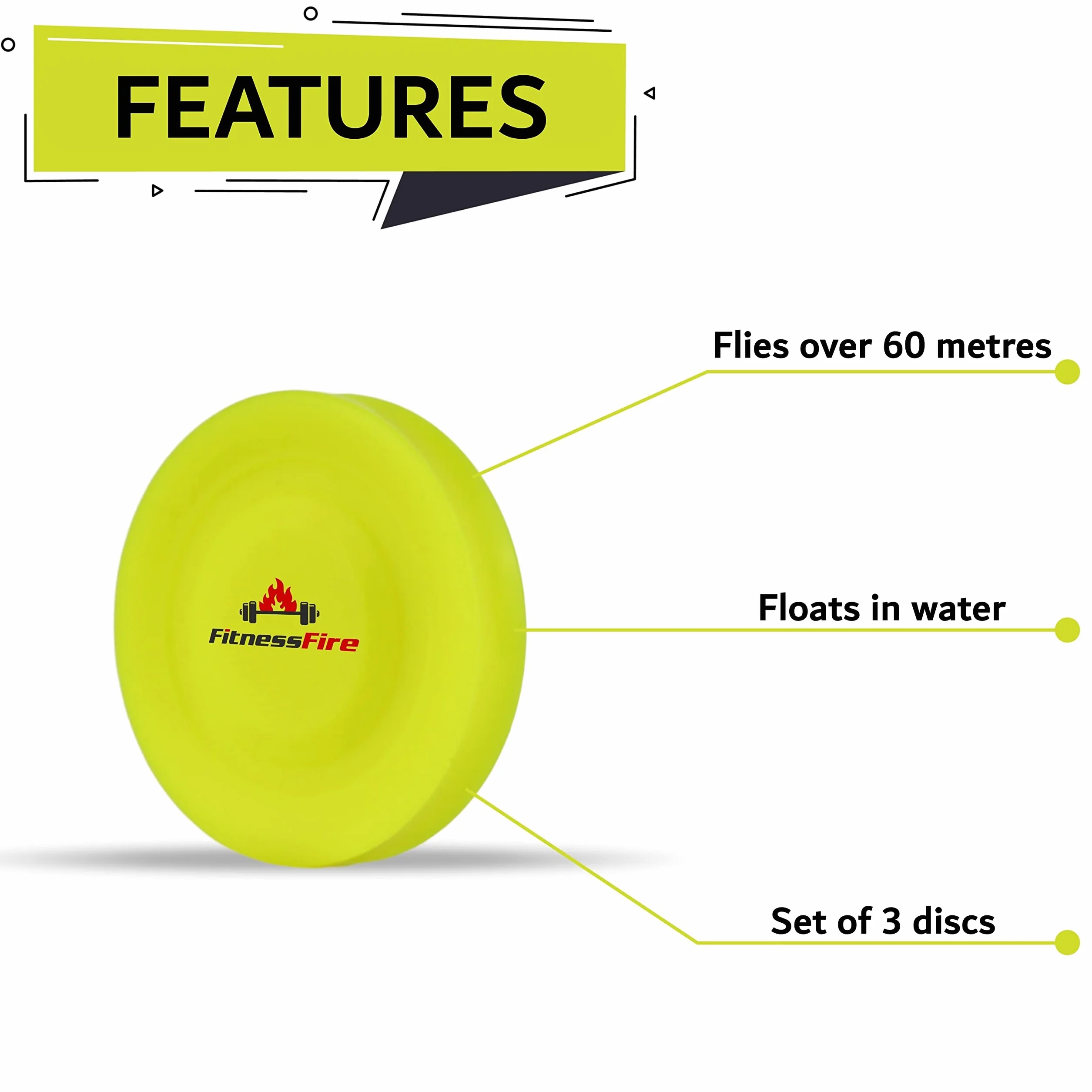 Set de 3 Mini Frisbee - Disco volador 60 metros - Amarillo