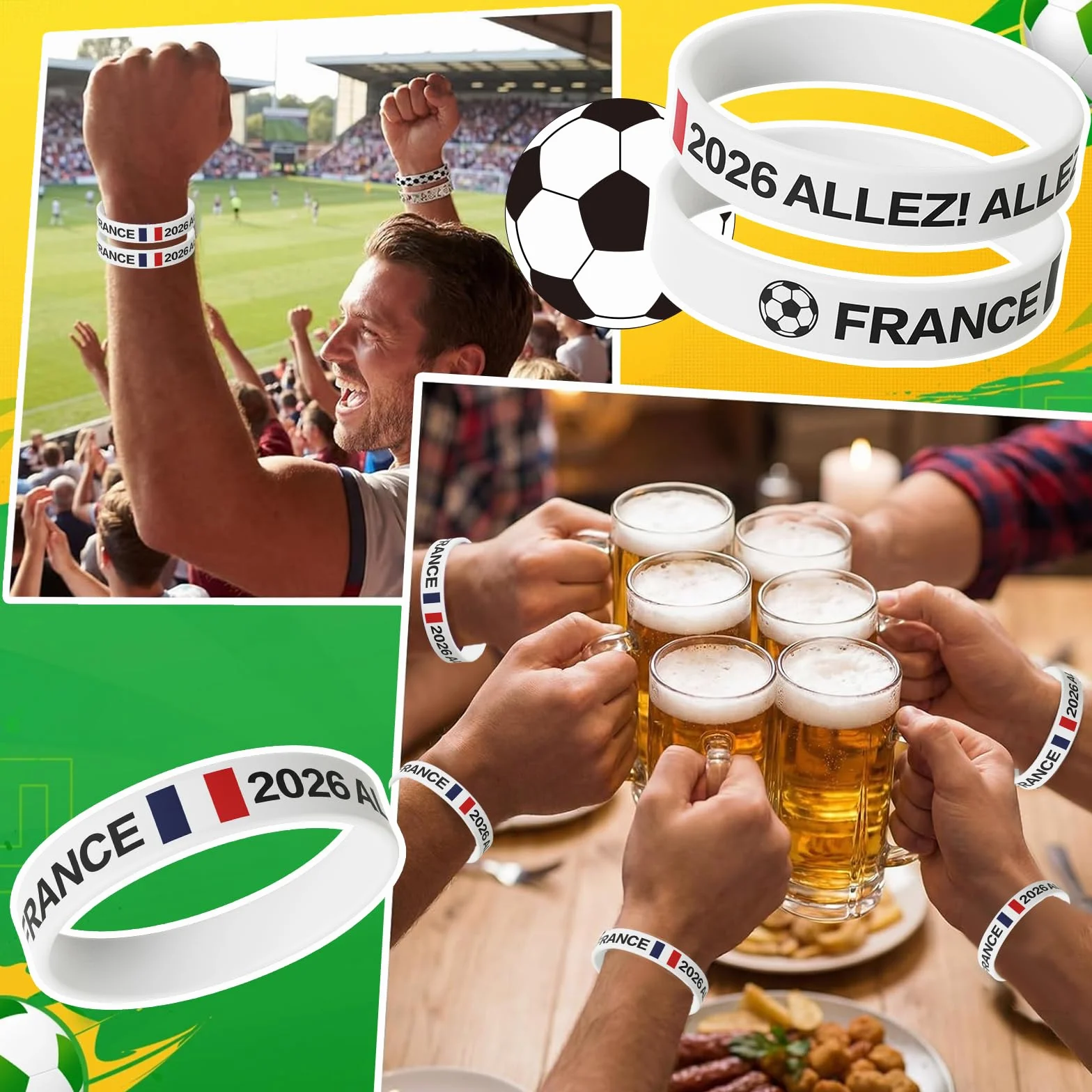 YESAH Pulsera de Silicona Bandera Francia Brillante en la Oscuridad para Fiestas Mundial Fútbol