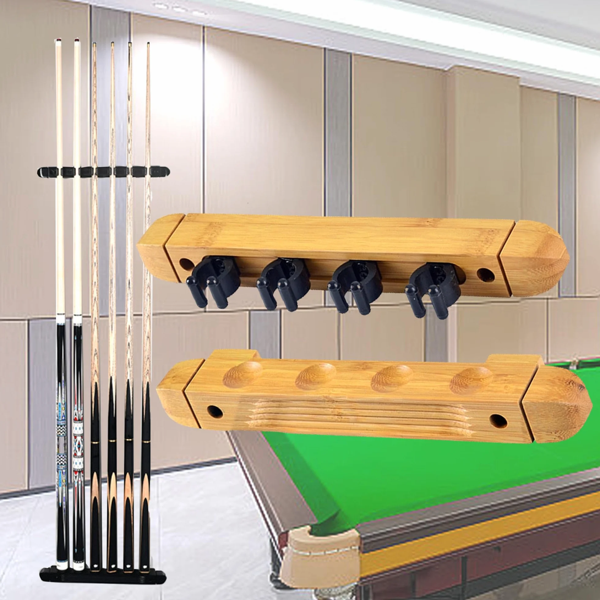 Soporte de Madera para Tacos de Billar, Colgante de Pared con 4 Agujeros, Accesorios para Mesa de Billar