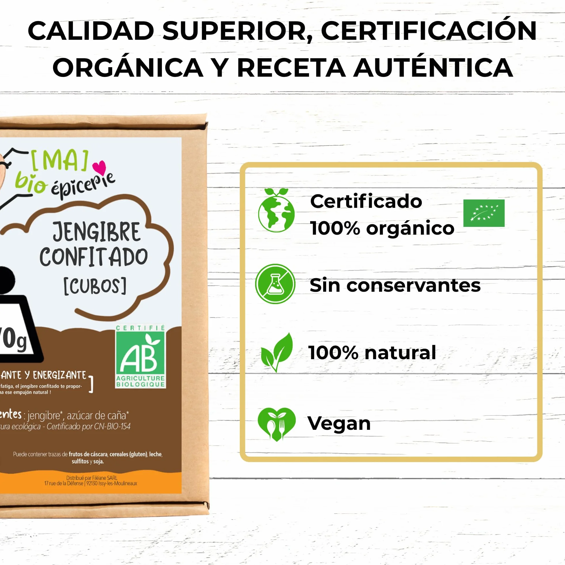 [MA] bio-épicerie | Jengibre confitado BIO en cubitos | 870G | Suelto en confección | Certificado ecológico | Fruta confitada