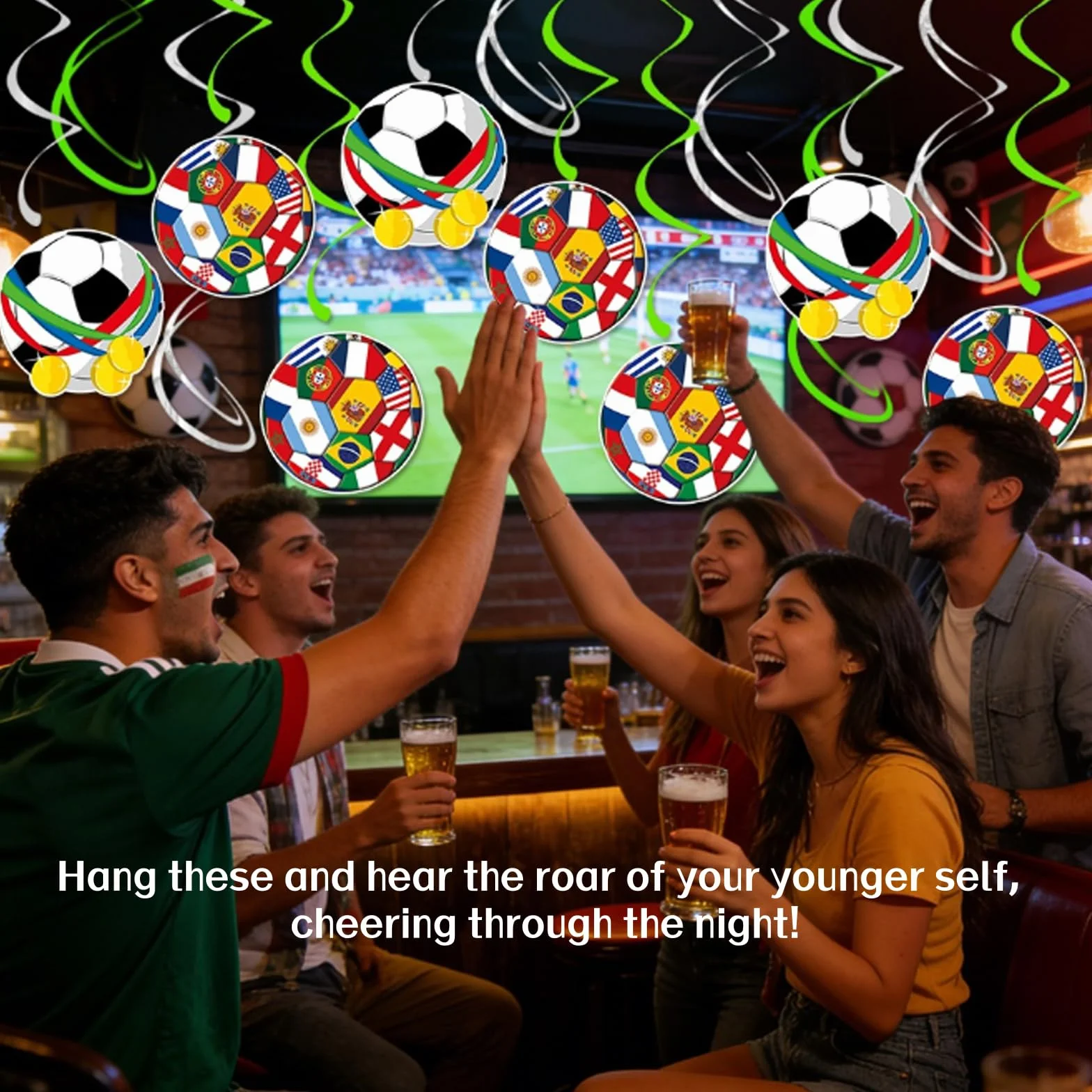 Remolino Spirales Decoración 2026 Mundial, 2 Guirnalda Bandera Fútbol, Banderines Copa Del Mundo Reutilizable