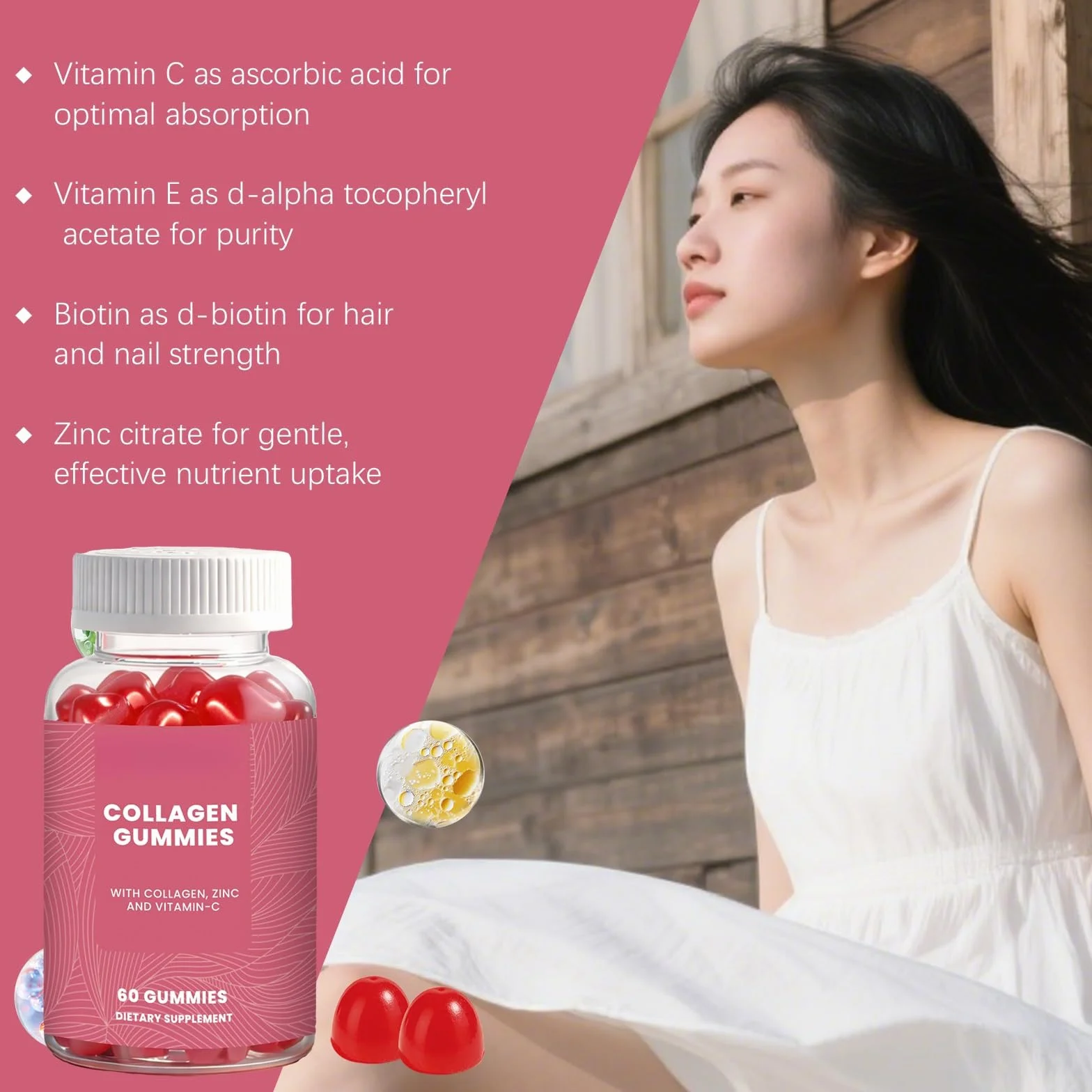 Gomitas De Colágeno Con Vitamina E: Elasticidad La Piel Y Apoyo Antioxidante, Suplemento Masticable Nutrición Diaria, Sabrosos Sabores Frutas(2PCS)