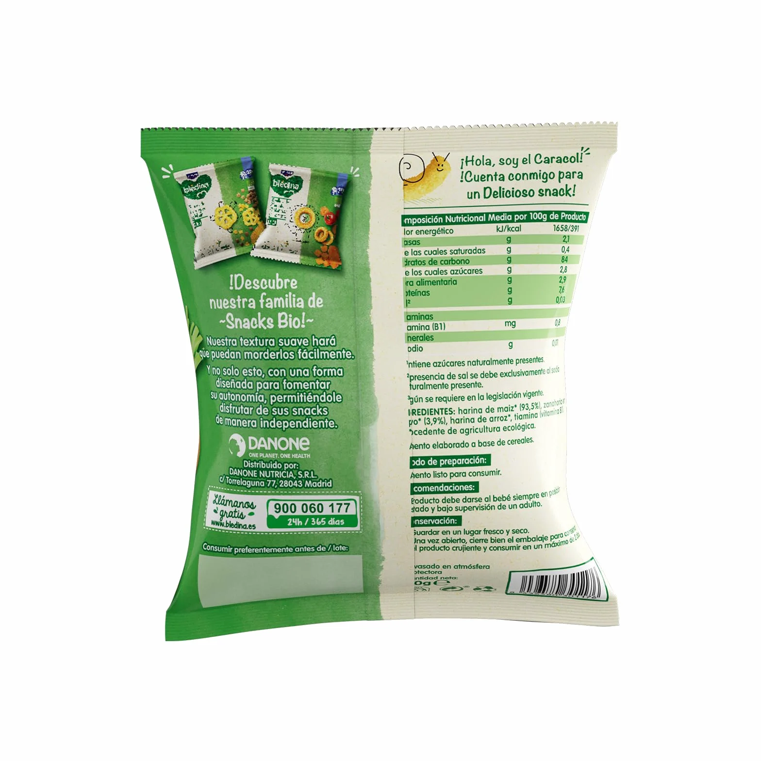 Blédina Snack BIO, Bolsa de Snack Saludable para niños sabor Zanahoria y Maíz. Tubitos Sin Gluten, Sin Conservantes Ni Colorantes y Sin Sal Ni Azúcares Añadidos. Desde los 8 Meses, 20g