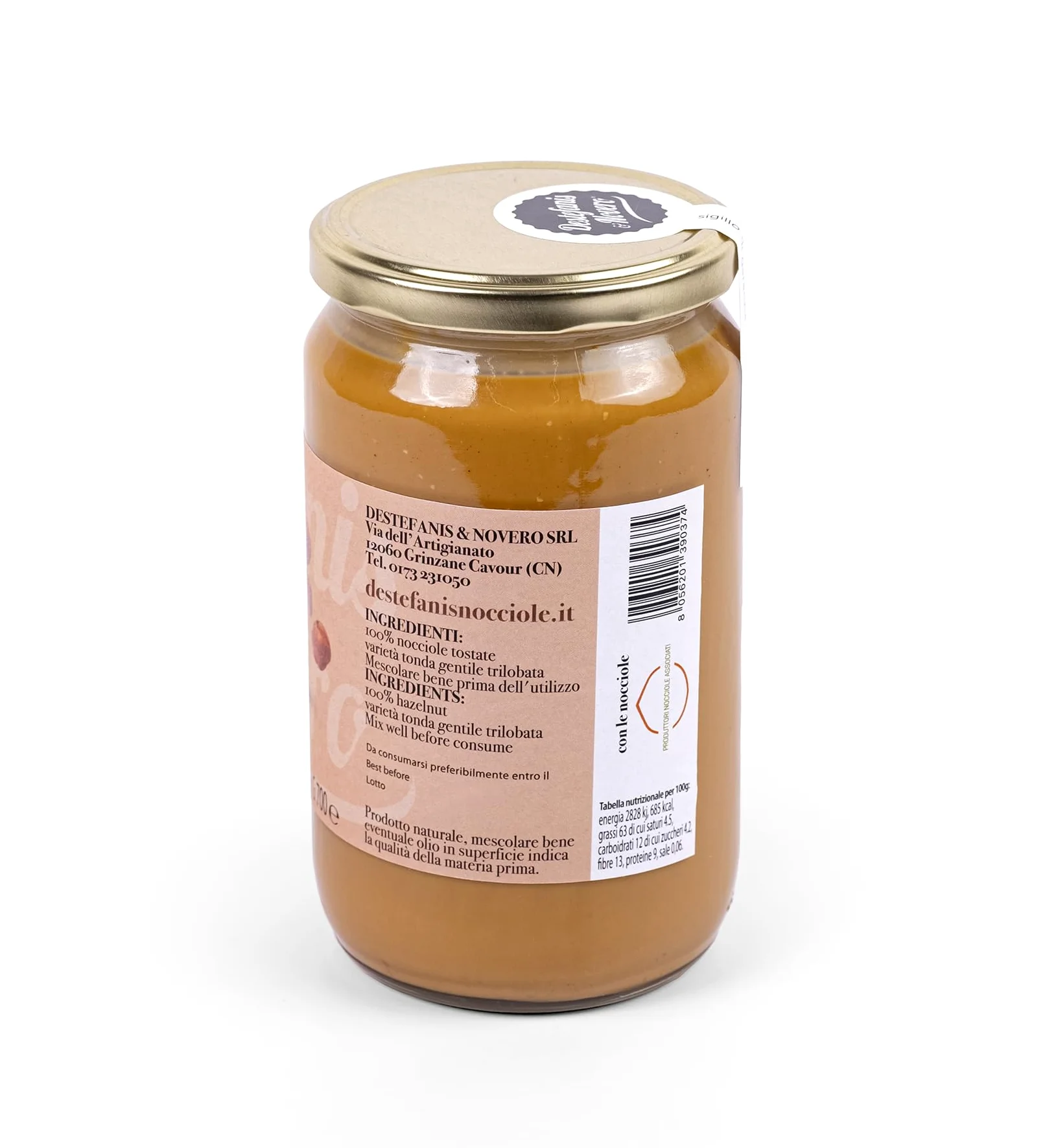 Destefanis & Novero | Pasta de Avellana 100% Pura, Perfecta en Confitería para la Elaboración de Dulces y Helados de Sabor Intenso y Concentrado, No Contiene Azúcares ni Otros Aditivos, 700g
