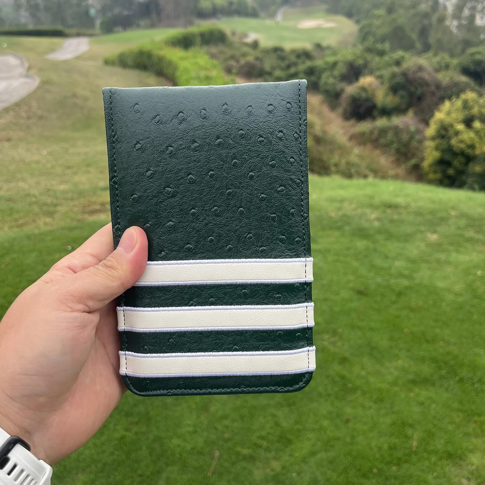 PINKTEE Soporte para tarjetas de puntuación de golf funda de piel de lujo protector de bolsillo
