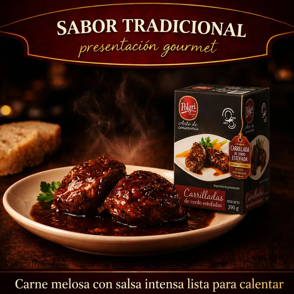 POLGRI Carrilladas de Cerdo Estofadas Conserva Gourmet Lata 390 g x 3 Carne Melosa Lista para Calentar