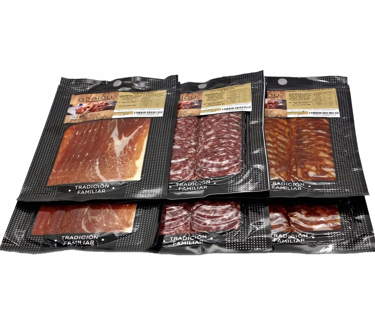 Lote Surtido Gourmet Gran Reserva Duroc + Ibérico Bellota 600 g 6 Sobres Jamón Chorizo Salchichón Cert. Hycer Guijuelo