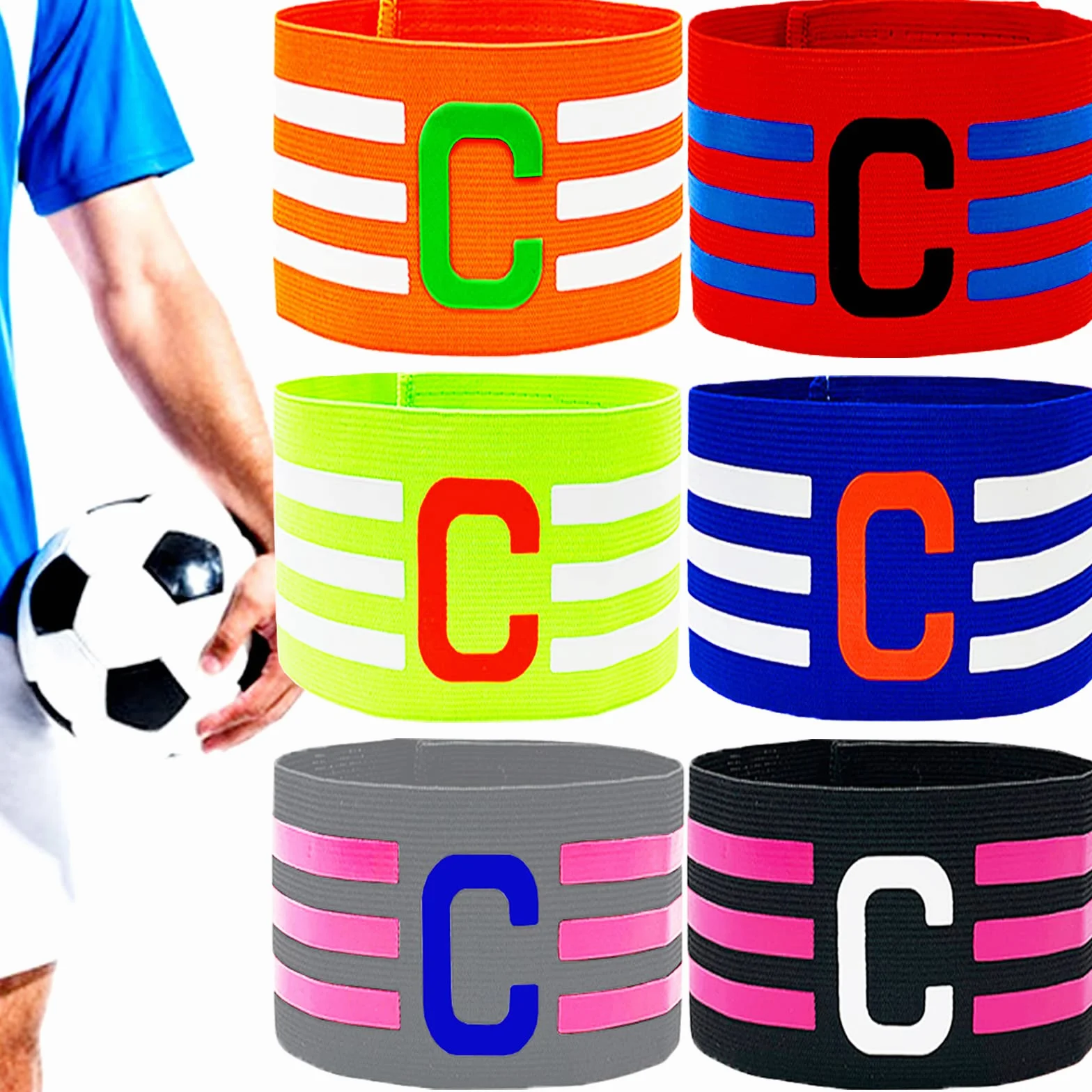 Brazalete de capitán de fútbol multicolor con cierre de velcro para adultos