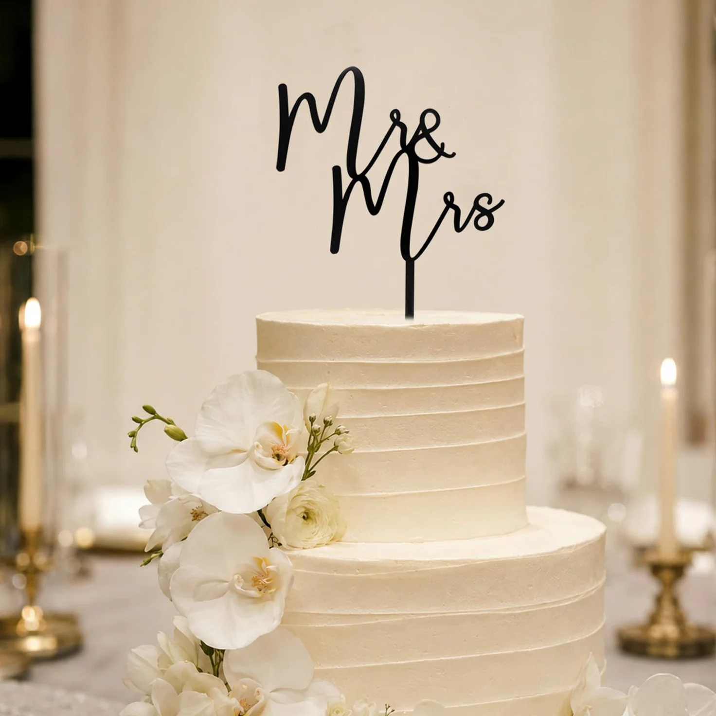 Mr & Mrs - Decoración acrílica negra para tartas de novia y novio, decoración de boda (diseño 02)