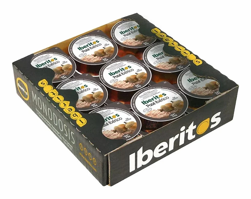 Iberitos Paté Ibérico Monodosis 18x23g | Paté Ibérico Individual para Desayunos y Aperitivos | Formato Hostelería Bar Cafetería Catering
