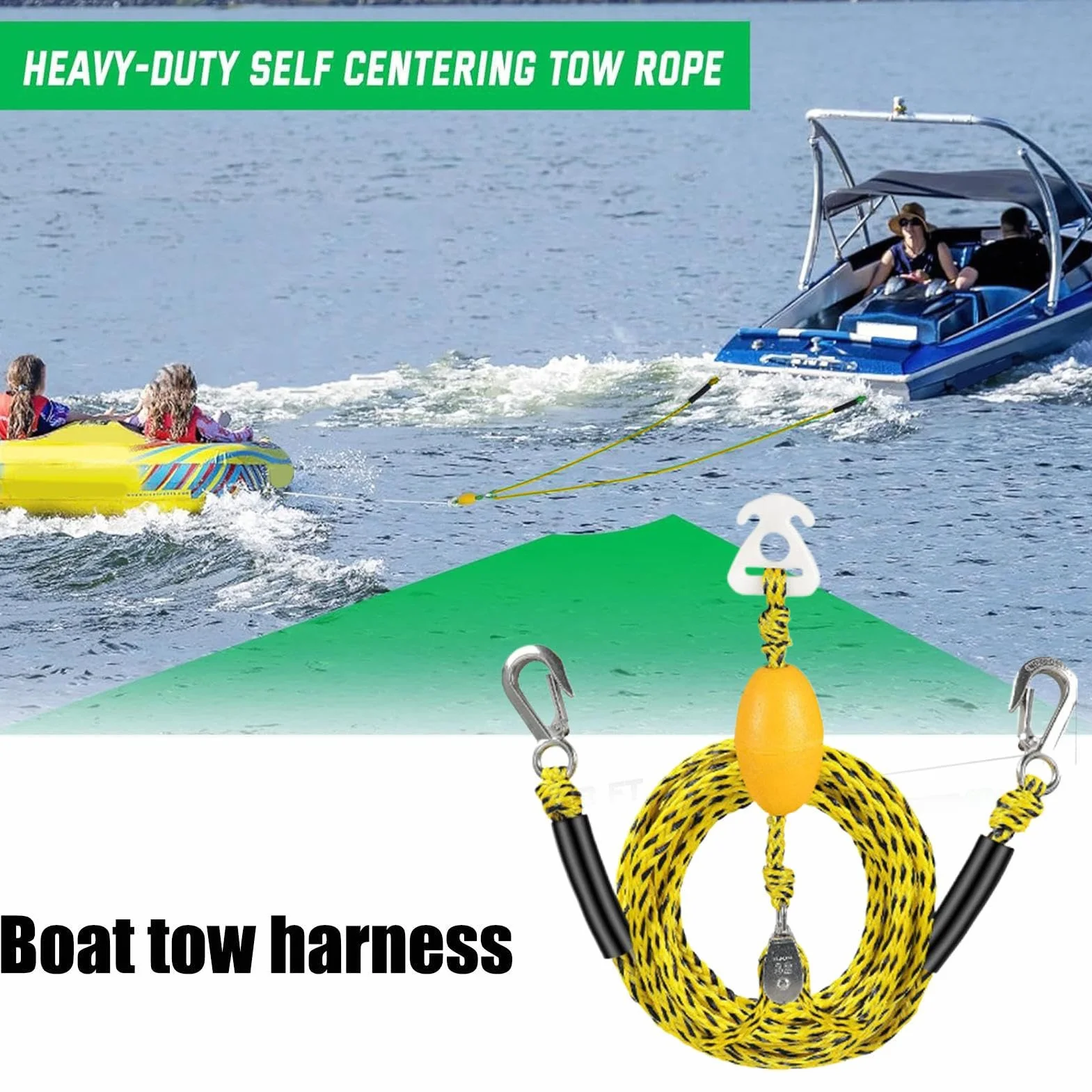 Arnés de remolque de botas - cuerda de remolque de deportes acuáticos, dispositivo de tren de tubo para 4 personas, bote de cuerda de remolque robusto