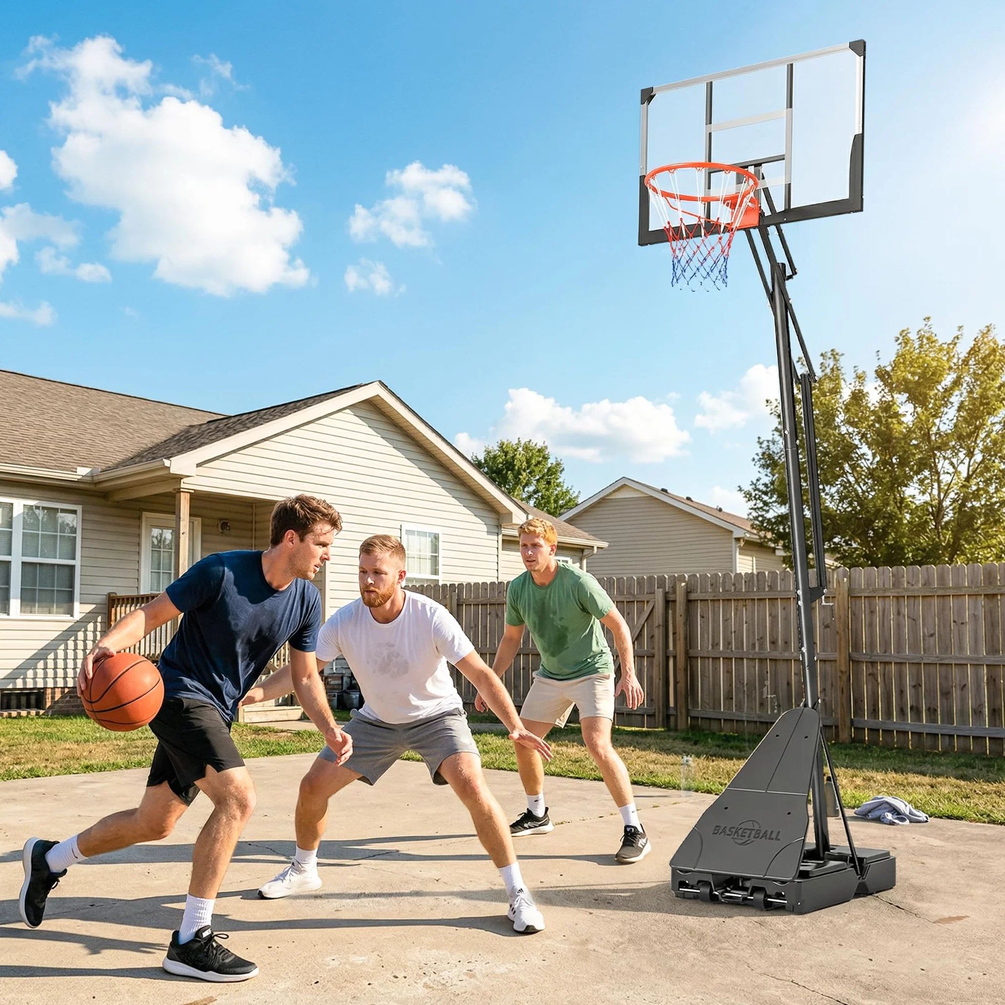 SPORTNOW Canasta de Baloncesto Exterior, Altura Ajustable 245-305 cm, Portátil con Ruedas, Base Rellenable, Tablero Irrompible
