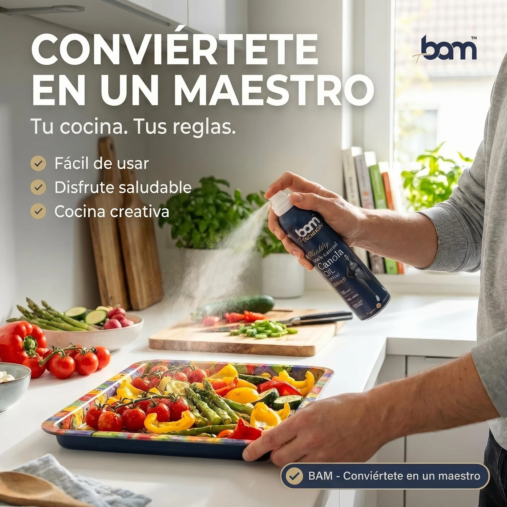 BAM Aceite de canola en spray, Aceite natural 100% en spray para cocinar, Para cocinar y freír de forma saludable, 200 ml