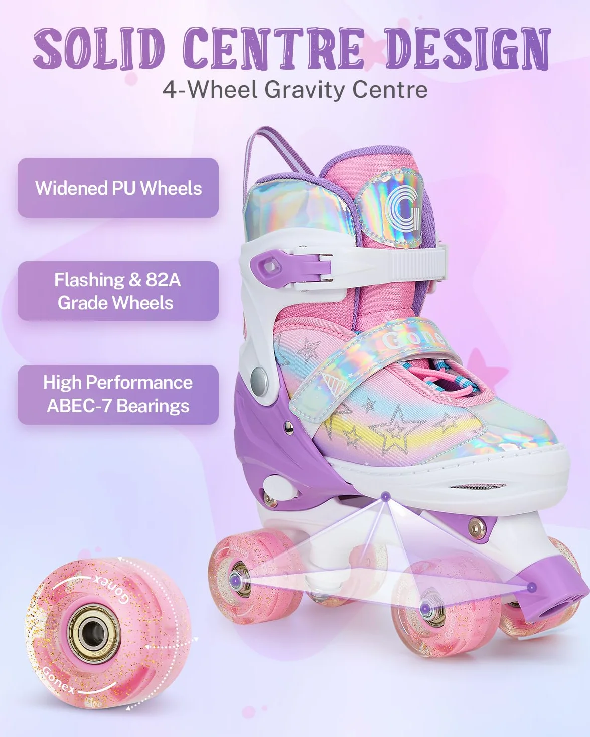 Gonex Patines 4 Ruedas Niña Paralelo Ajustables con Iluminación LED para Principiantes