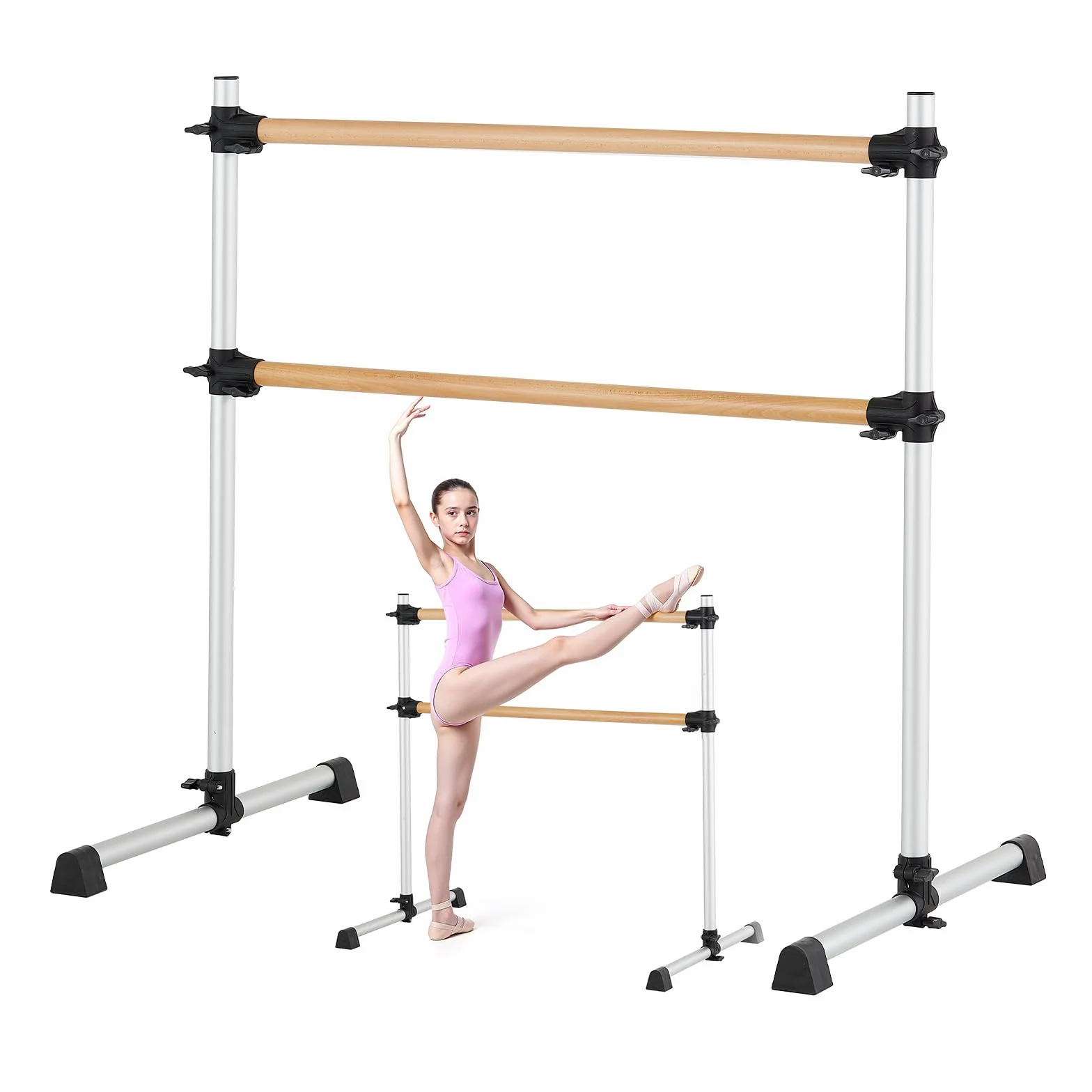 VEVOR Barra de Ballet Independiente Doble, Madera, Entrenamiento de Equilibrio, 1260x760x1180 mm, Carga 136 kg