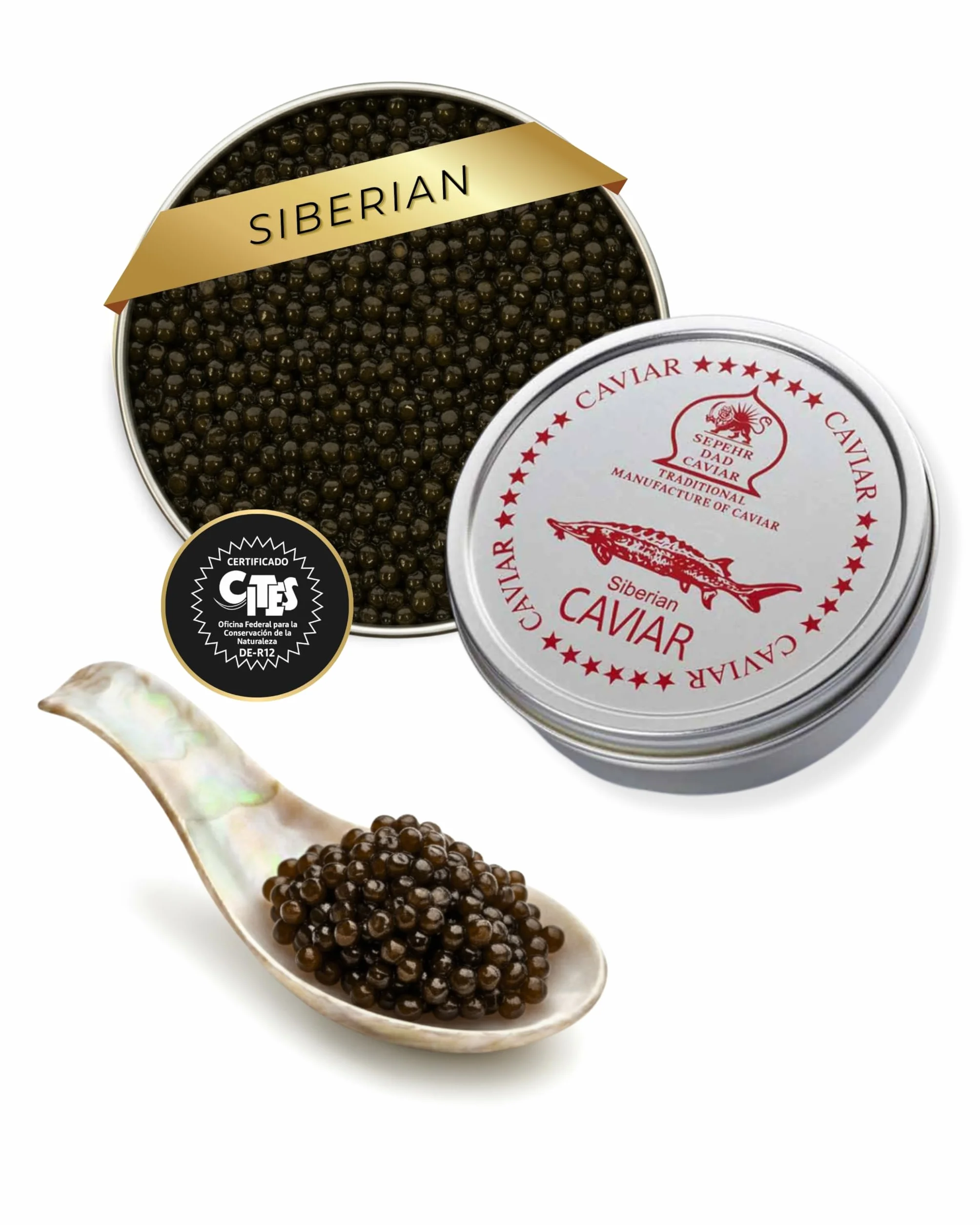Sepehr Dad Caviar de Siberia | Caviar de esturión siberiano | SIN bórax | 50 gramos