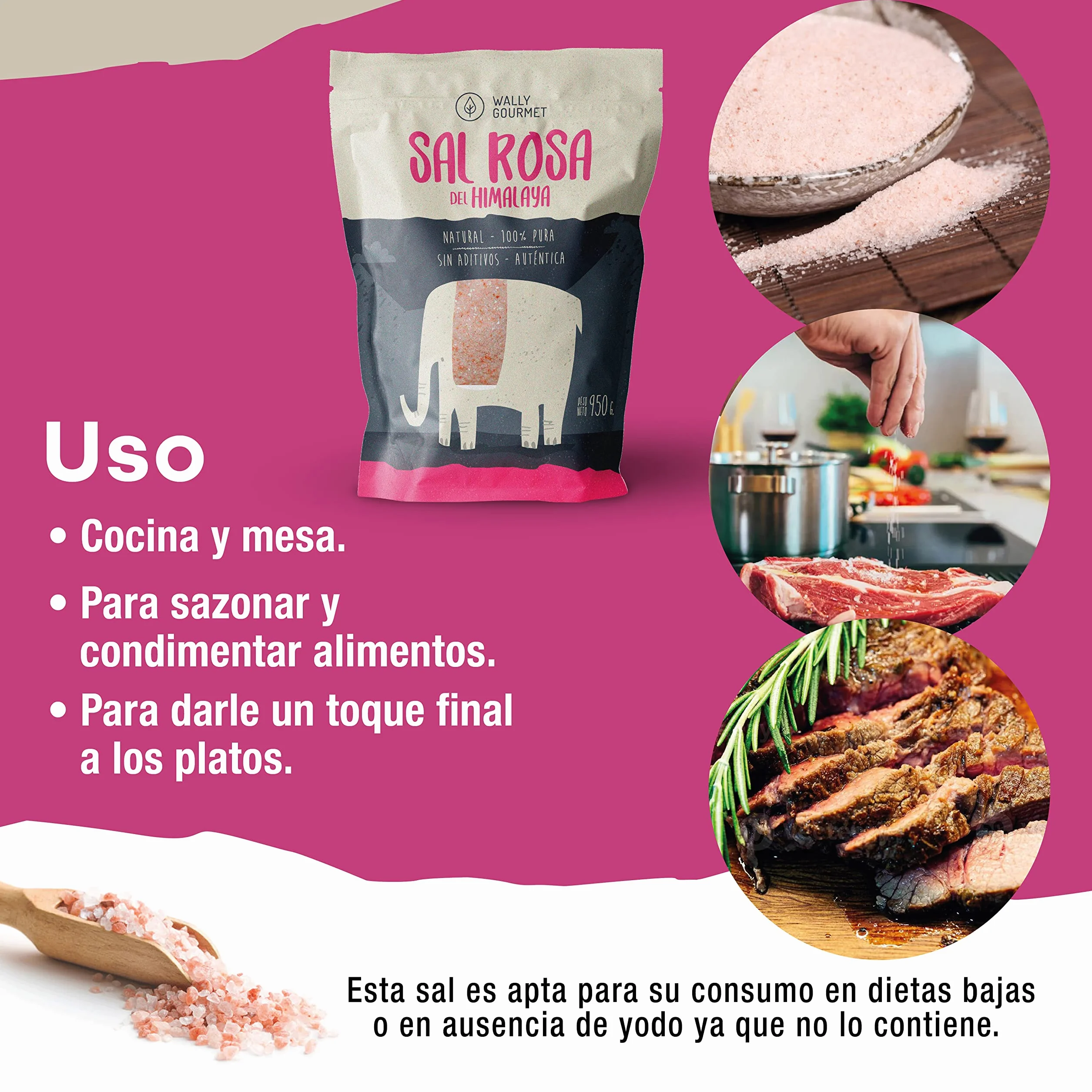 Sal Rosa Del Himalaya, Fina, 100% Natural, Sin Aditivos, Sin Refinado. Mayor Contenido En Oligoelementos. Para Sazonar Y Condimentar. Origen: Punjab, Pakistán.