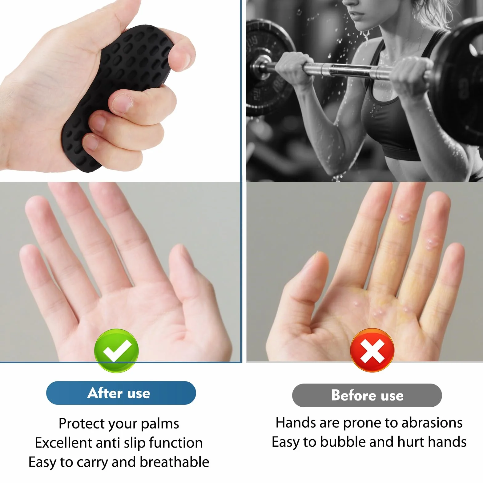 Manoplas Gym de Silicona Antideslizantes sin Dedos para Levantamiento de Pesas