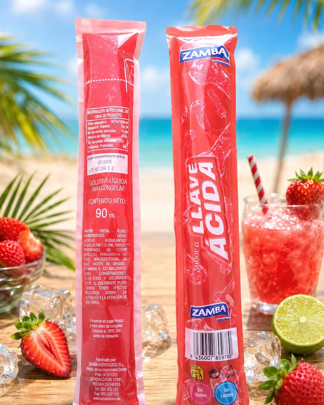 Polos Flash Zamba Llave Ácida 32 Unidades – Bebida para Congelar Infantil Sabor Ácido Refrescante, Formato Ahorro Ideal para Verano, Sin Gluten y Sin Lactosa