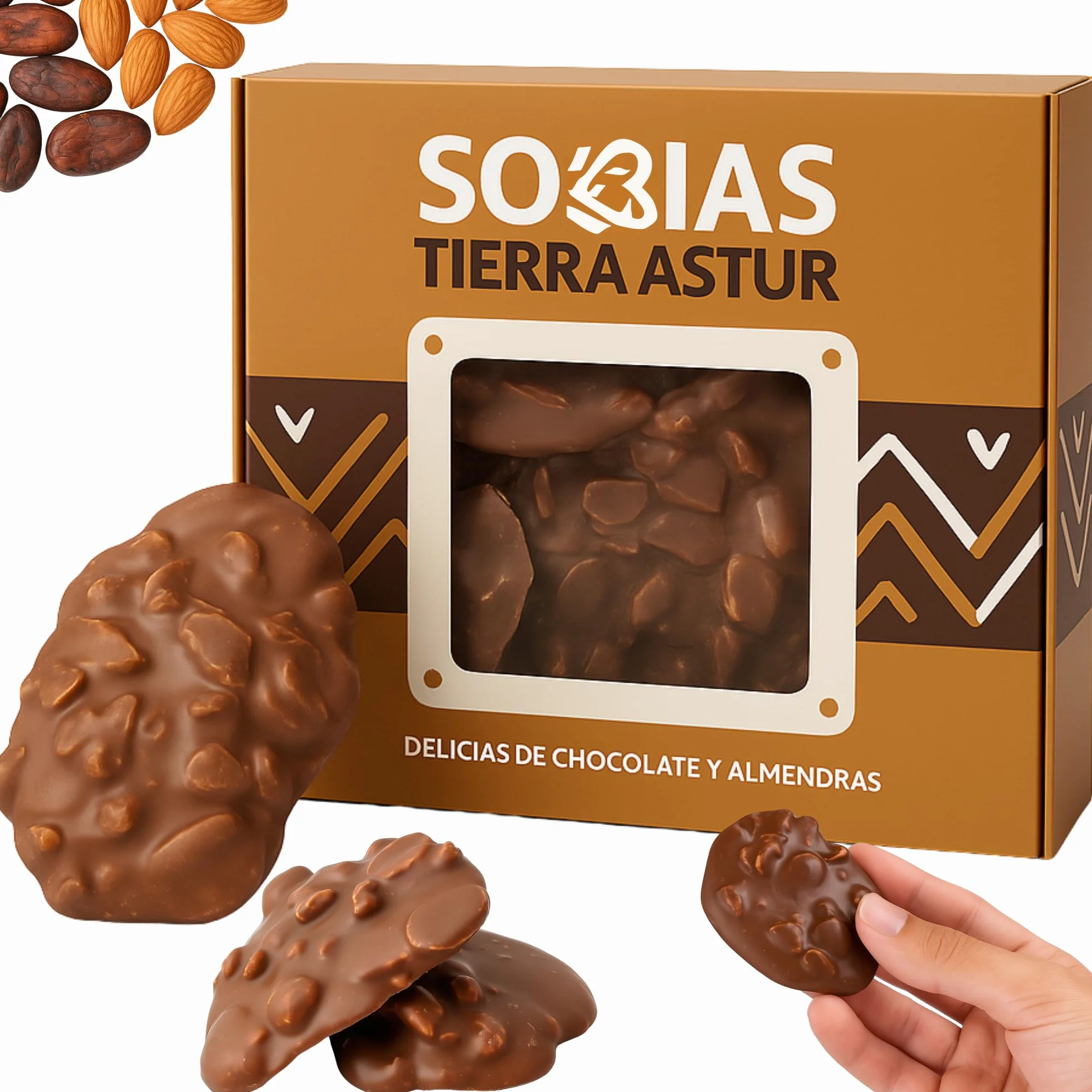 Tierra Astur Sobias Chocolate con Almendras Crujientes | Delicias de Chocolate con Almendras Crujientes – Bombones Gourmet Artesanales, Chocolate con Leche Premium