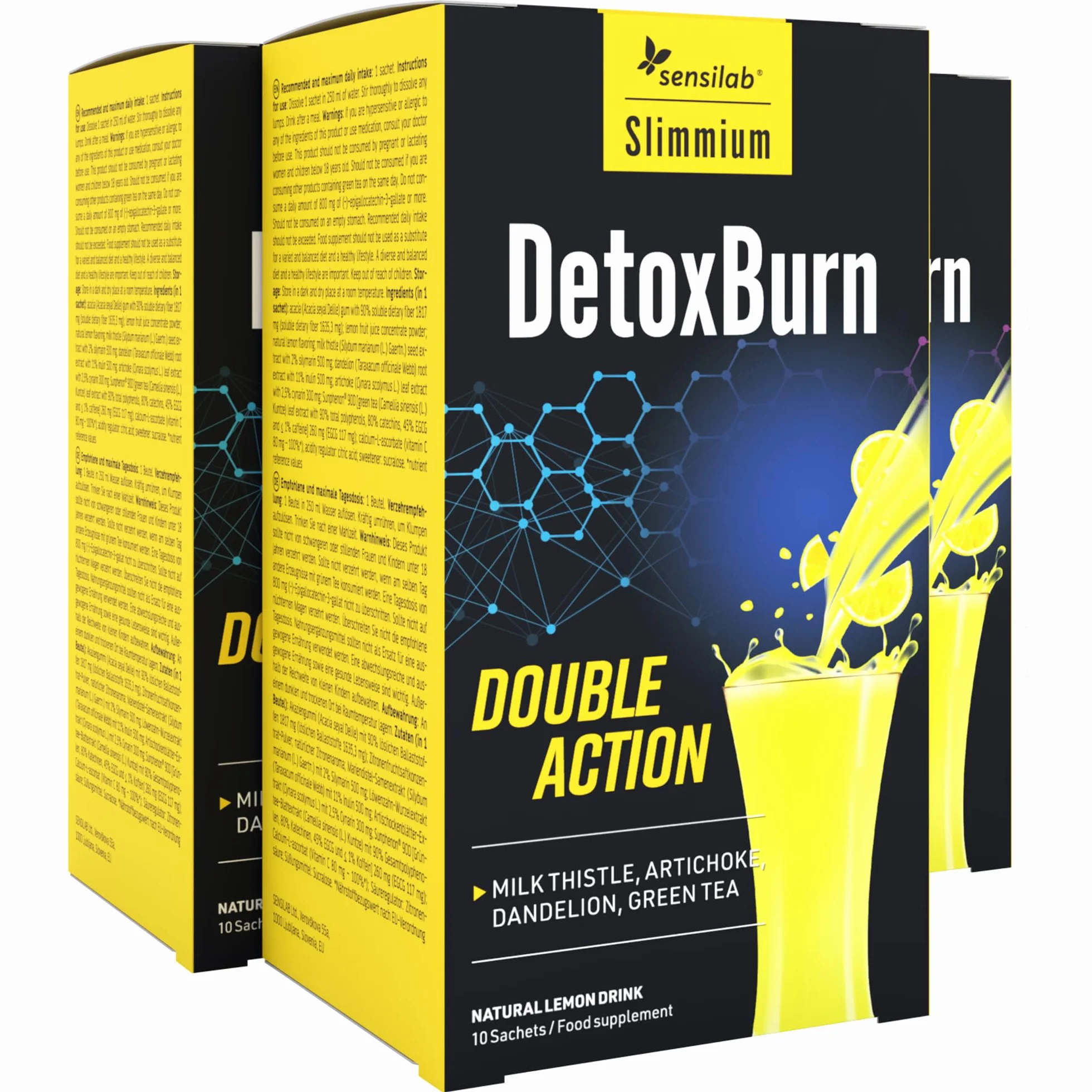 Detox - Bebida de Cardo Mariano, Alcachofa, Diente de Leon y Te Verde - 30 Sobres para 30 Días - Con E-Libro Gratuito - DetoxBurn Doble Acción, Sensilab Slimmium