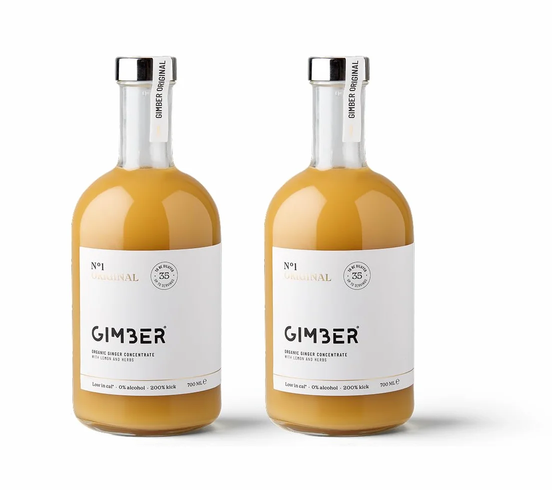 GIMBER Ginger Concentrate 2 x 700 ml 1.4 L Organic Non-Alcoholic Drink with Ginger Lemon and Herbs