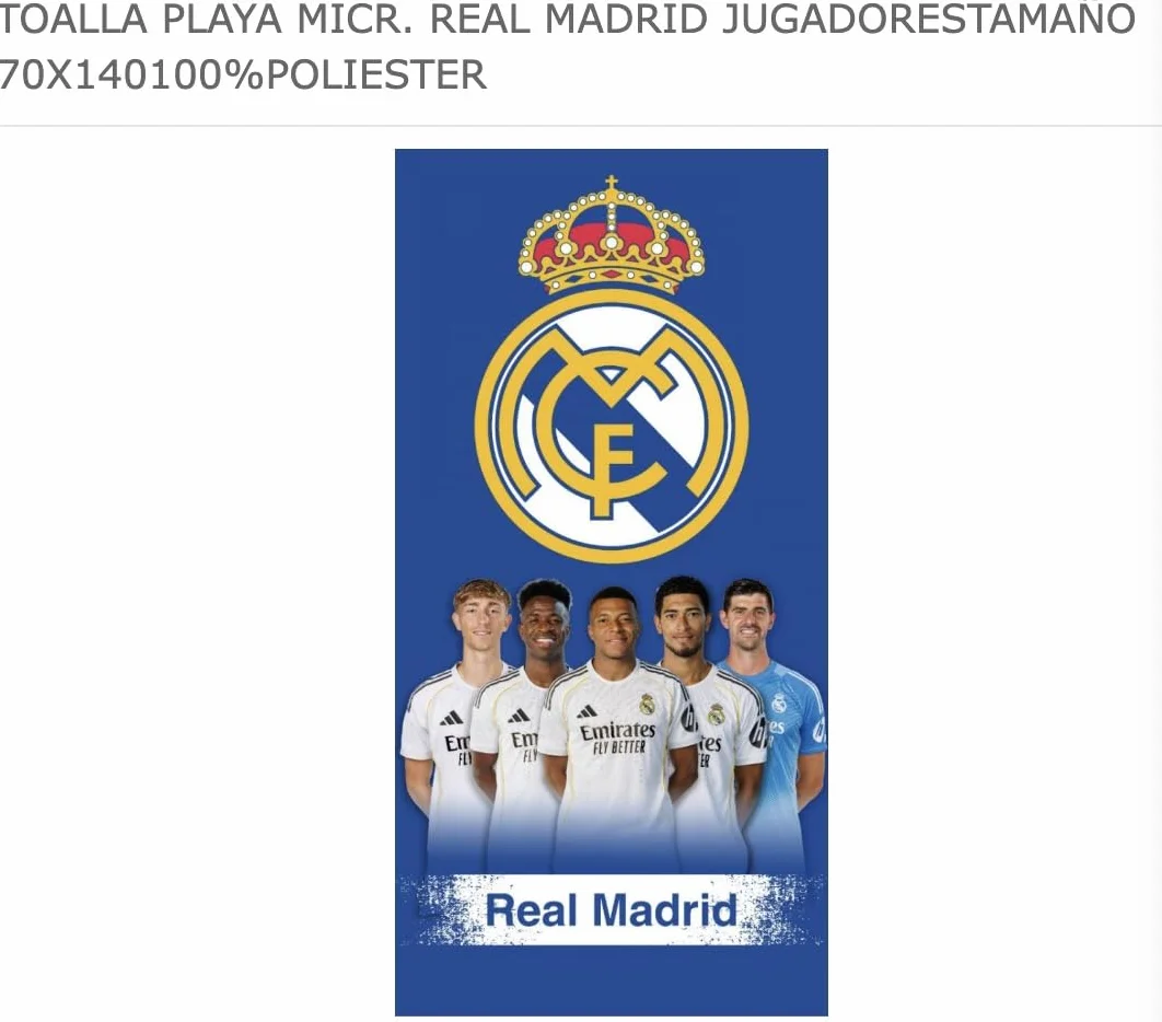 Toalla Fútbol Madrid 70x140 Productos Exclusivos para Fans