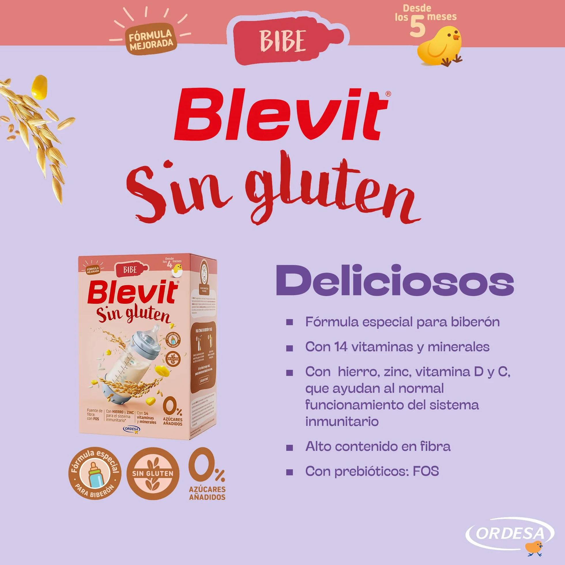 Blevit Bibe Sin gluten | 500g | Papilla para Bebé desde los 4 Meses con 95% de Cereales - 14 Vitaminas y Minerales