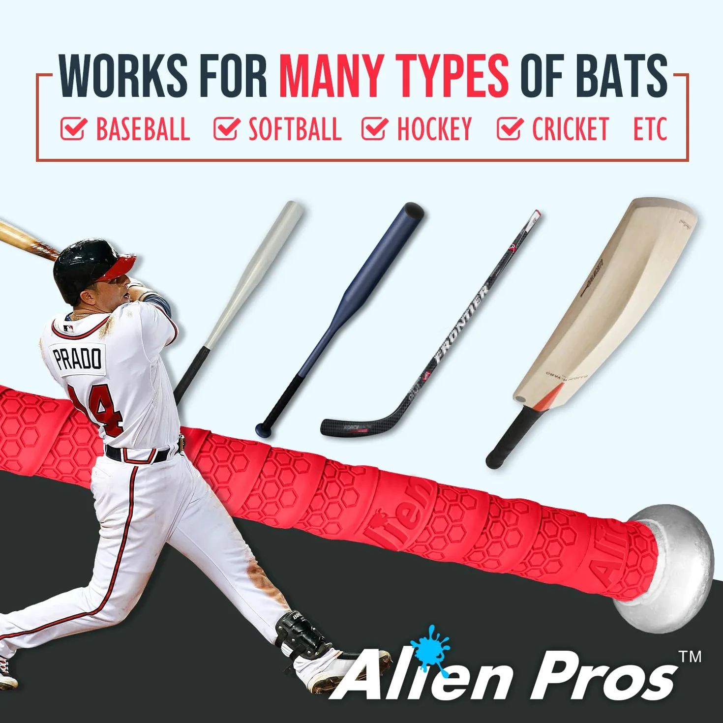 Alien Pros Cinta de Agarre para Béisbol 2 Grips 4 Grips 1.1 mm Esparadrapo Precortado para Bates