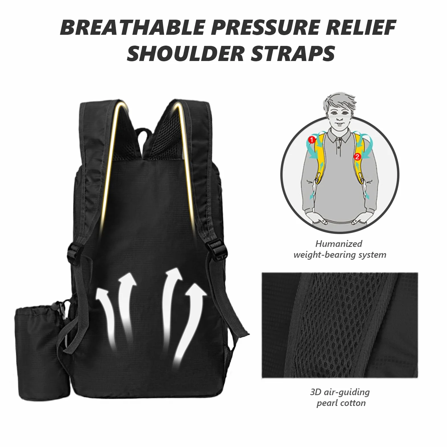 flintronic Mochila Plegable Ultraligera de Senderismo Impermeable, Trekking Viaje Campamento Negro