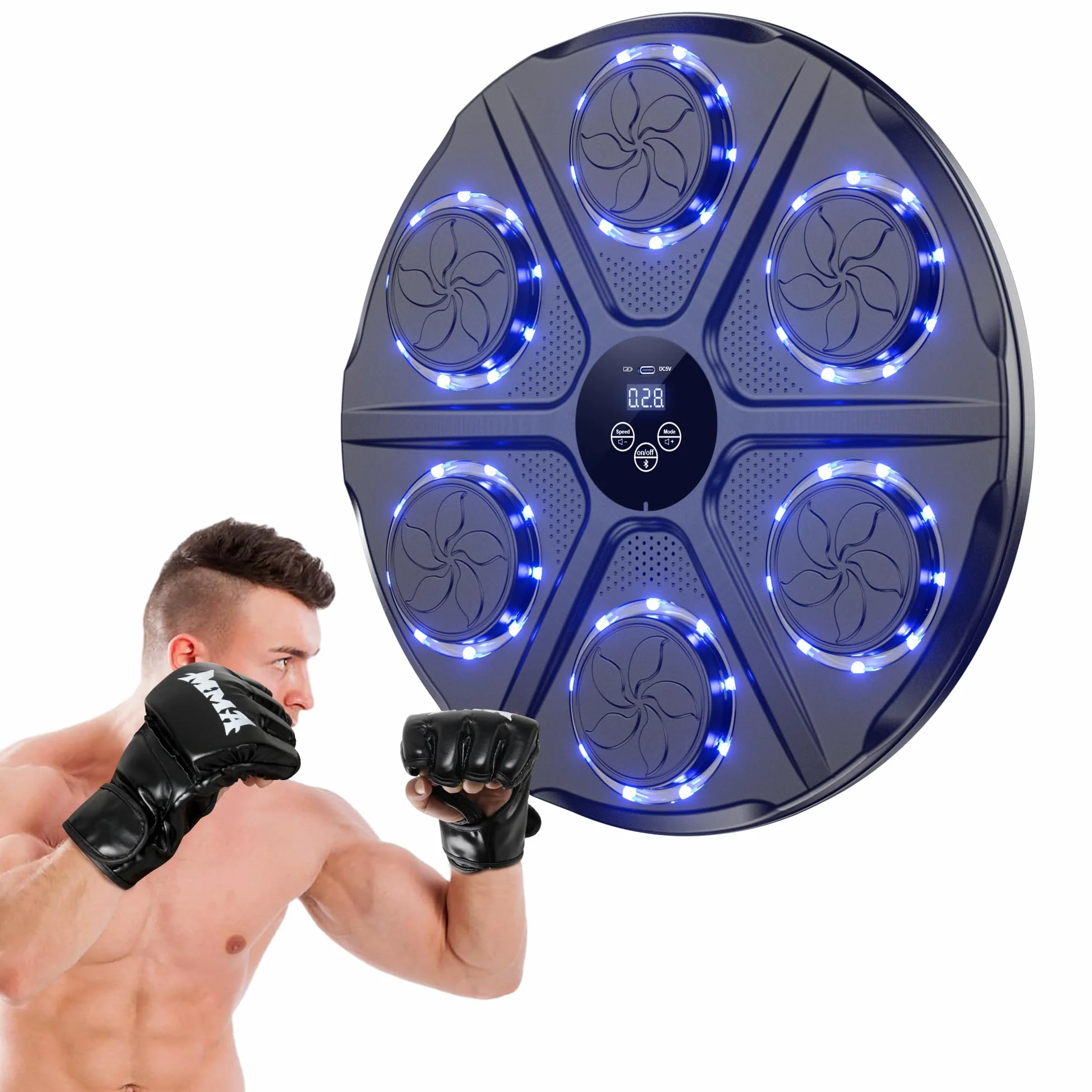 Máquina de Boxeo Musical Adulto 12 Modos Velocidad Boxeador Pared Guantes Bluetooth Recuento Inteligente Luces Ritmo