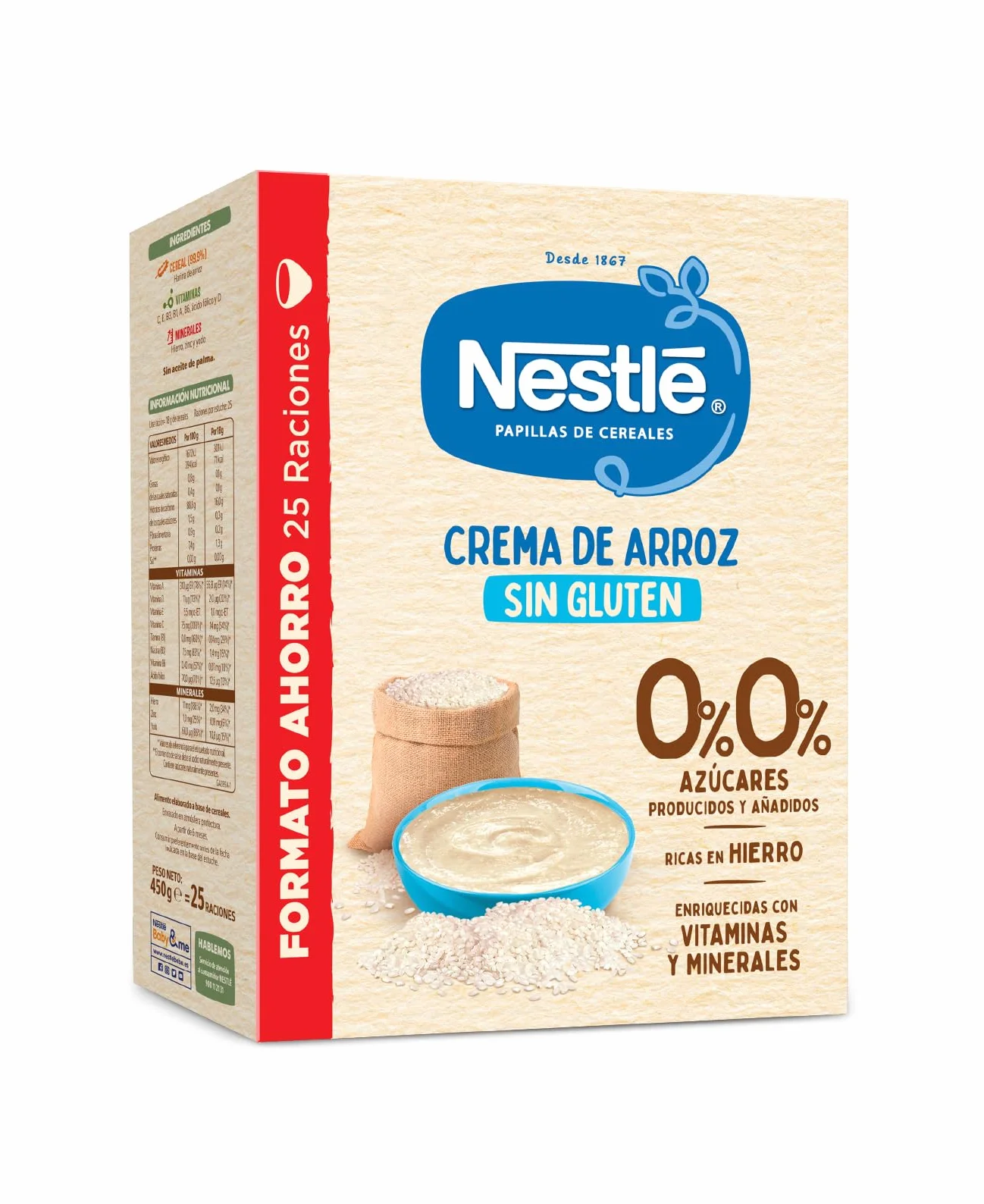 Nestlé 0% 0% Crema De Arroz Y Sin Gluten, A Partir De Los 6 Meses, 450 G