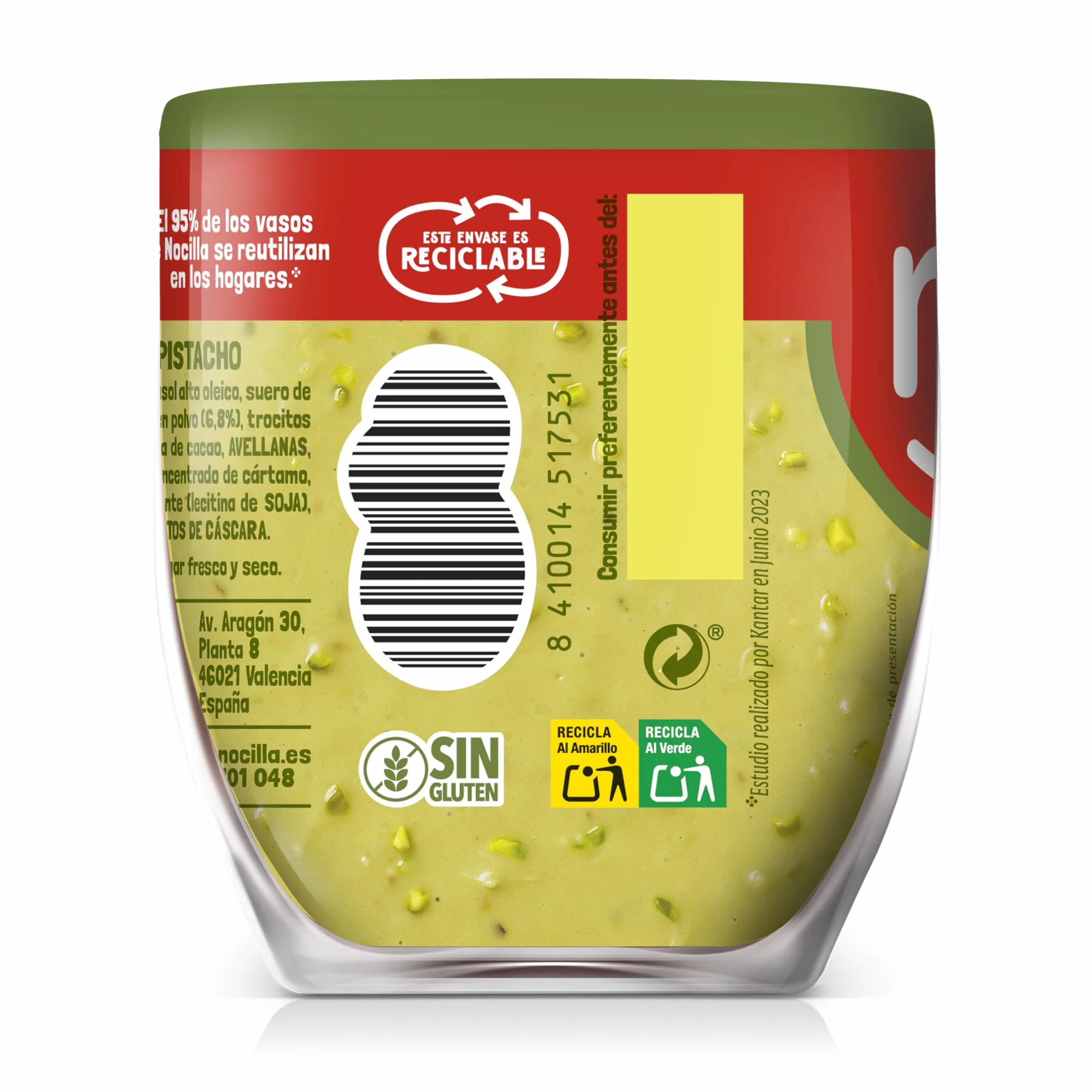 Nocilla Pistacho Crema de Cacao Sin Aceite de Palma, 180g, Sin Gluten
