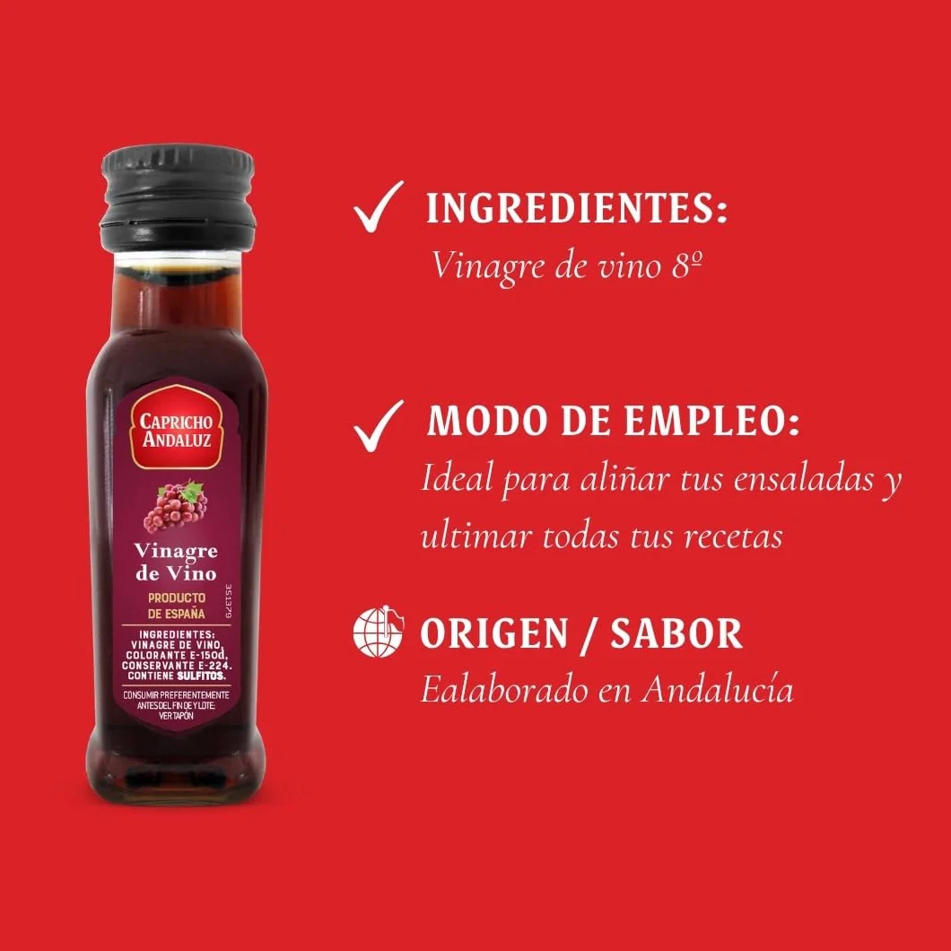 Capricho Andaluz - Vinagre de Vino 8º Pack de 55 unidades Miniatura PET de 15 ml, Sabor Auténtico con un Formato Práctico para Porciones Individuales y Uso en Restauración