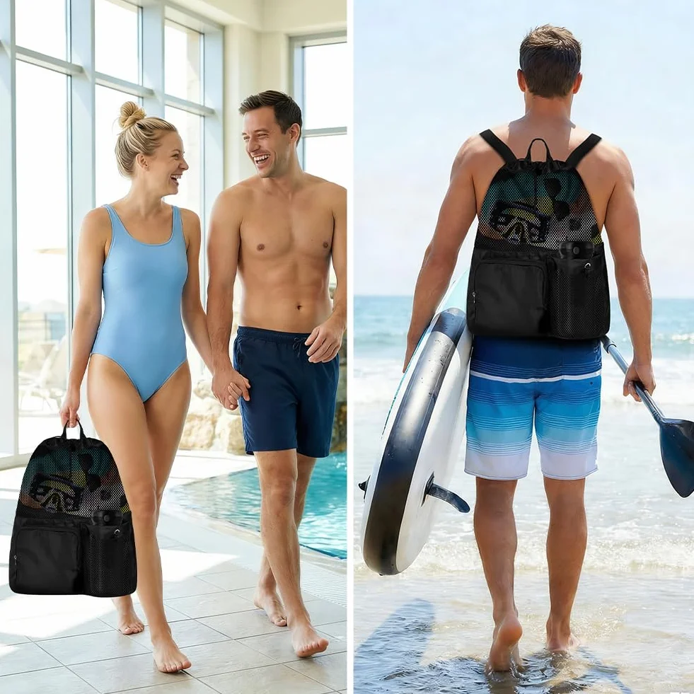 Mochilas de Cuerdas Impermeables para Playa y Natación con Bolsillo