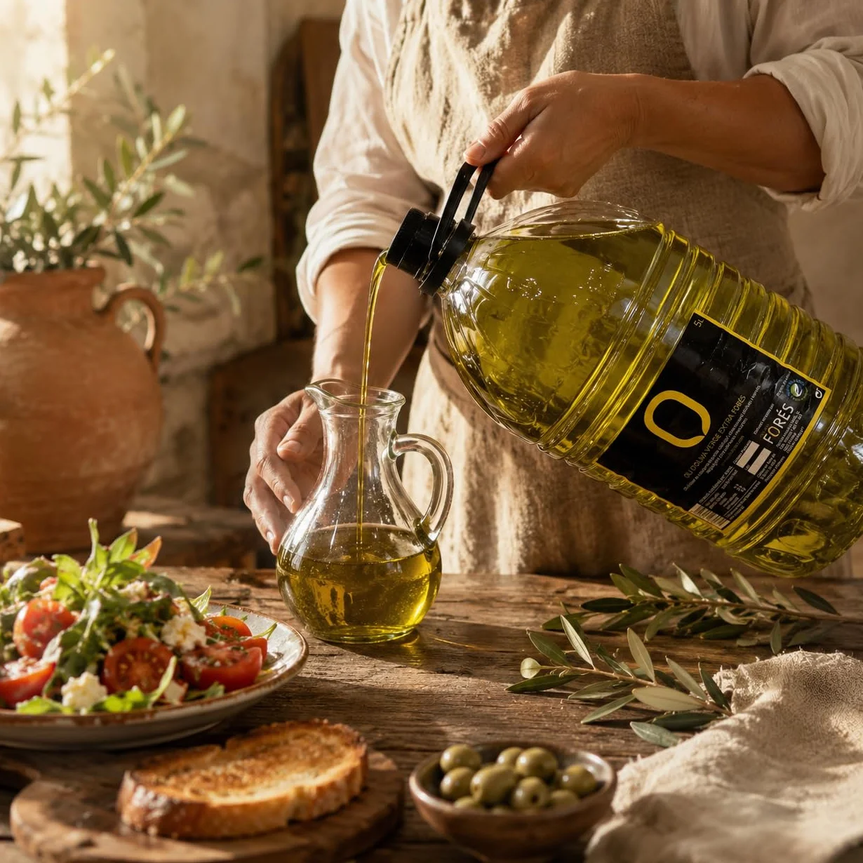FORÉS | Aceite de Oliva Virgen Extra 5L | AOVE Gourmet Garrafa PET | Extracción en Frío | Sabor Frutado Verde con Amargor y Picante | Reserva de la Biosfera UNESCO Terres de l’Ebre