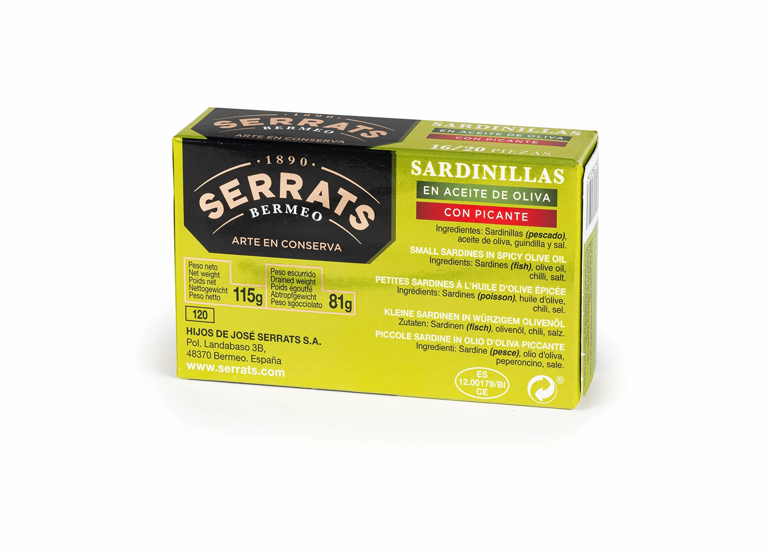 CONSERVAS SERRATS Sardinillas Txikis en Aceite de Oliva Virgen Picante 12 Latas x 115g