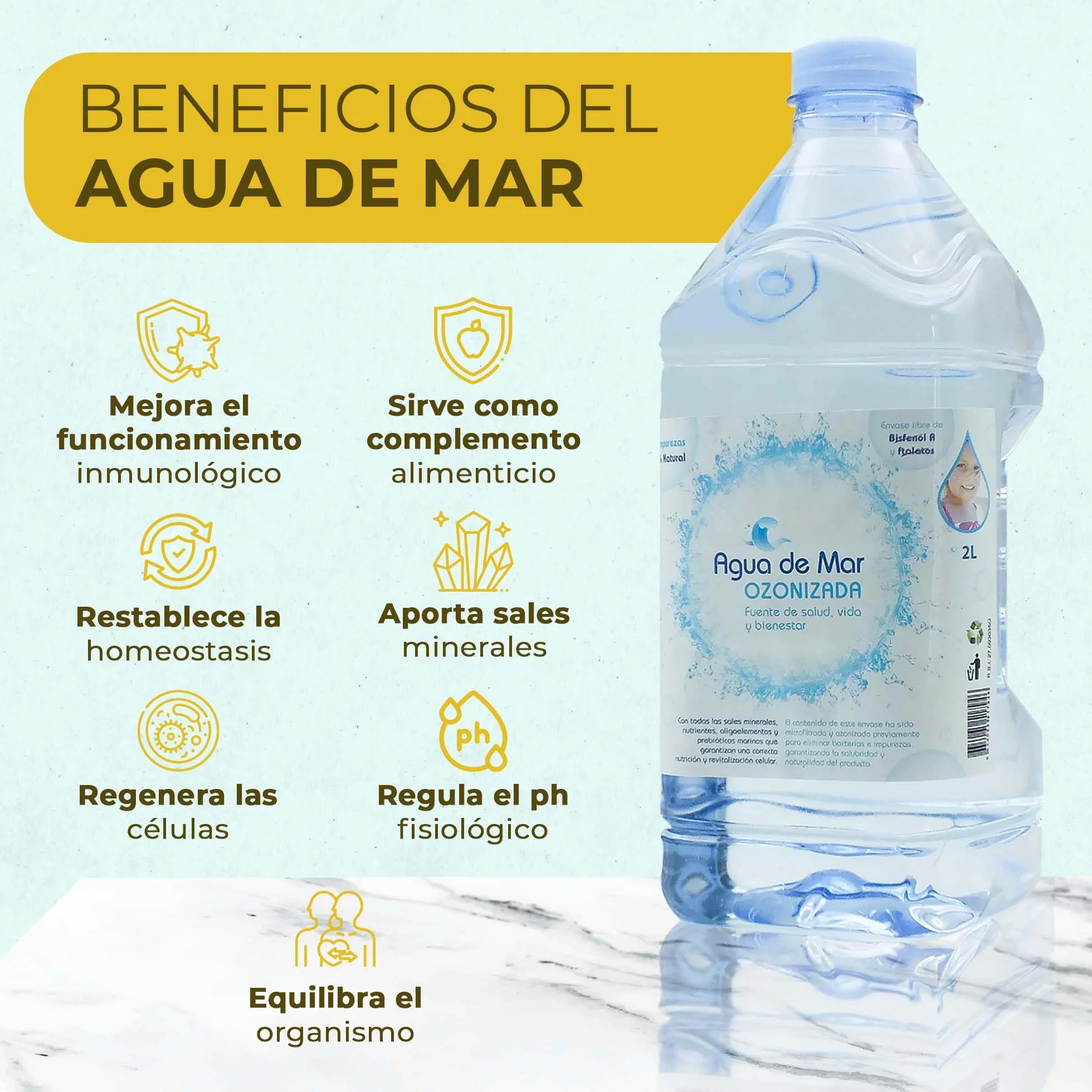 OZONO D'OR - Agua de Mar para beber ozonizada 100% Natural | Agua Marina Hipertonica para Cocinar, Nutre tu Organismo con todos los Minerales y Oligoelementos